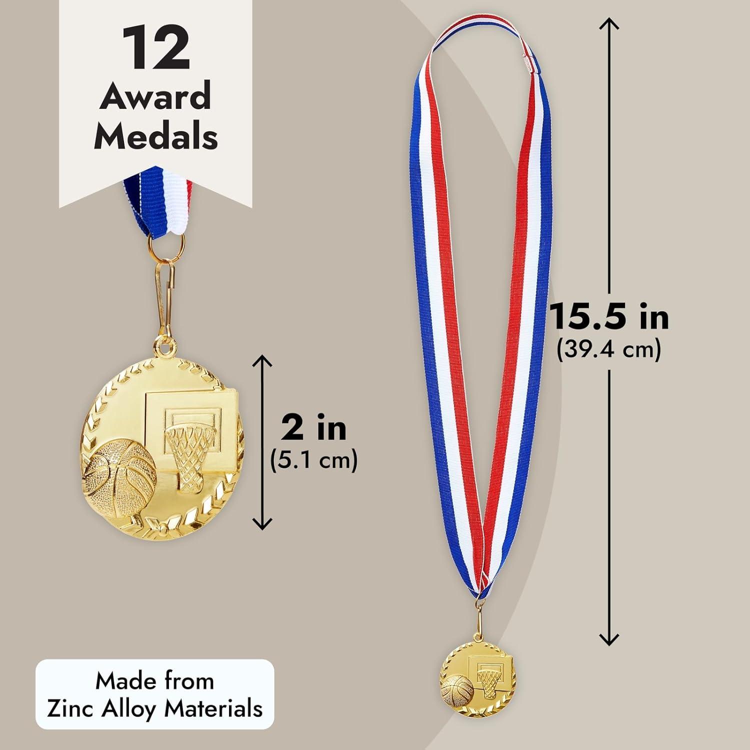 Medallas de Baloncesto Juvale - 12 Trofeos de Oro 5.08 cm