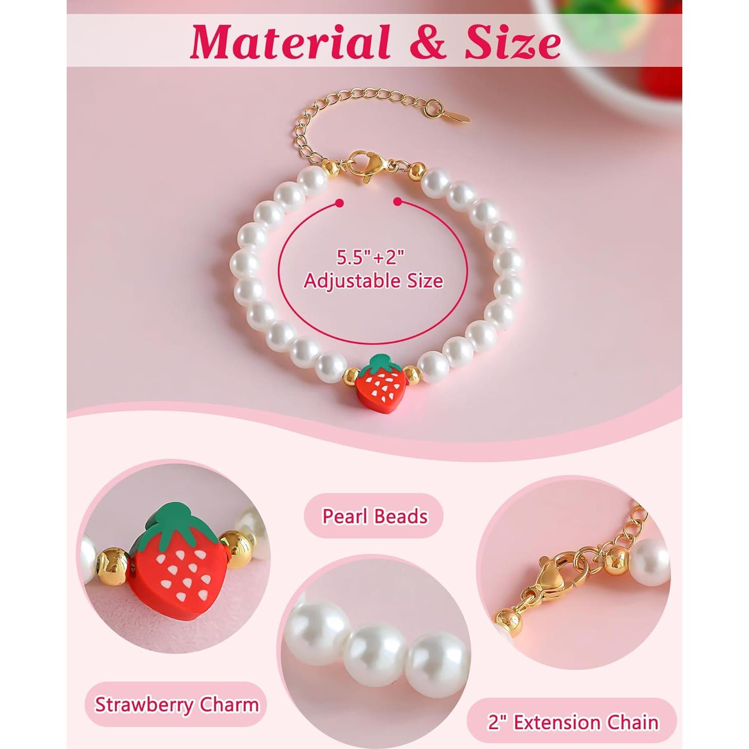 Pulsera Ajustable de Perlas de Fresa Berry para Niñas