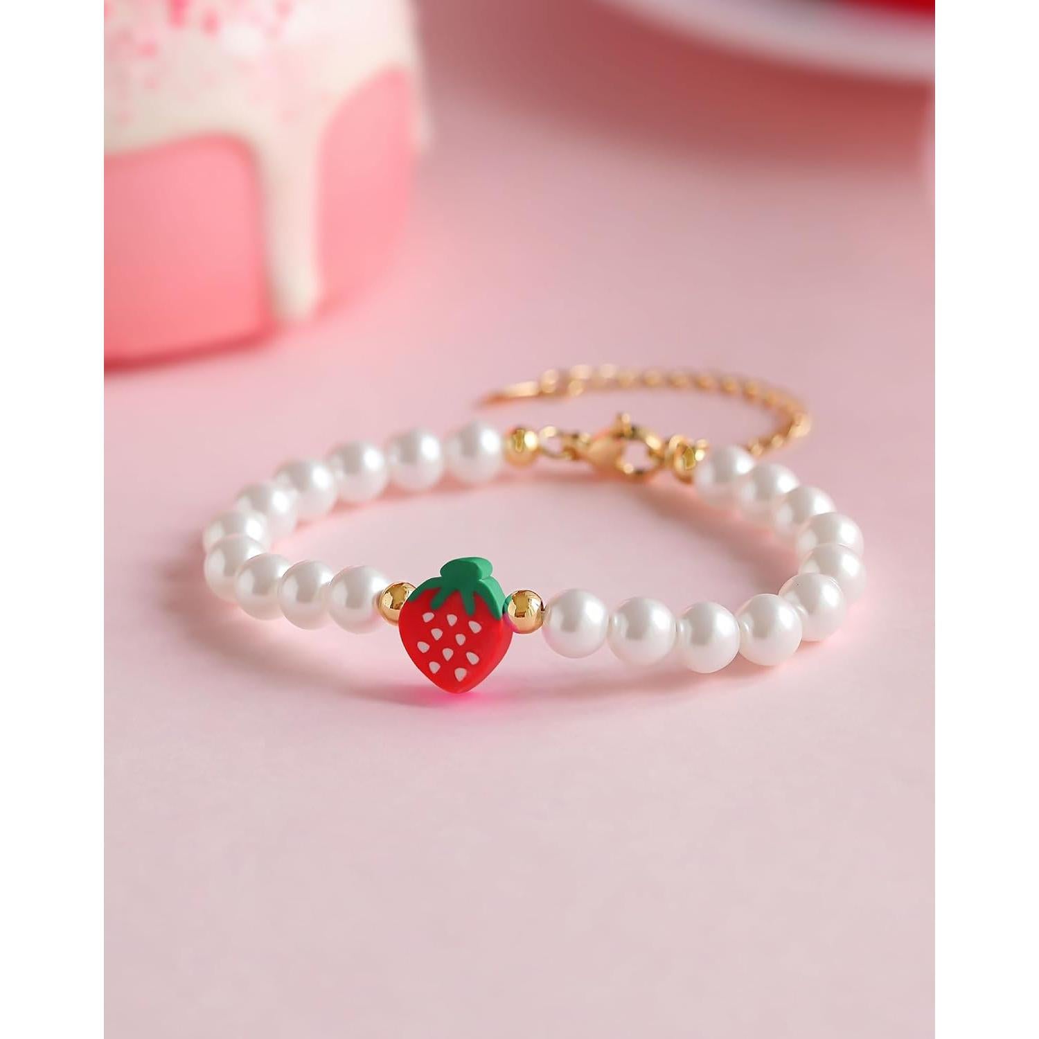 Pulsera Ajustable de Perlas de Fresa Berry para Niñas