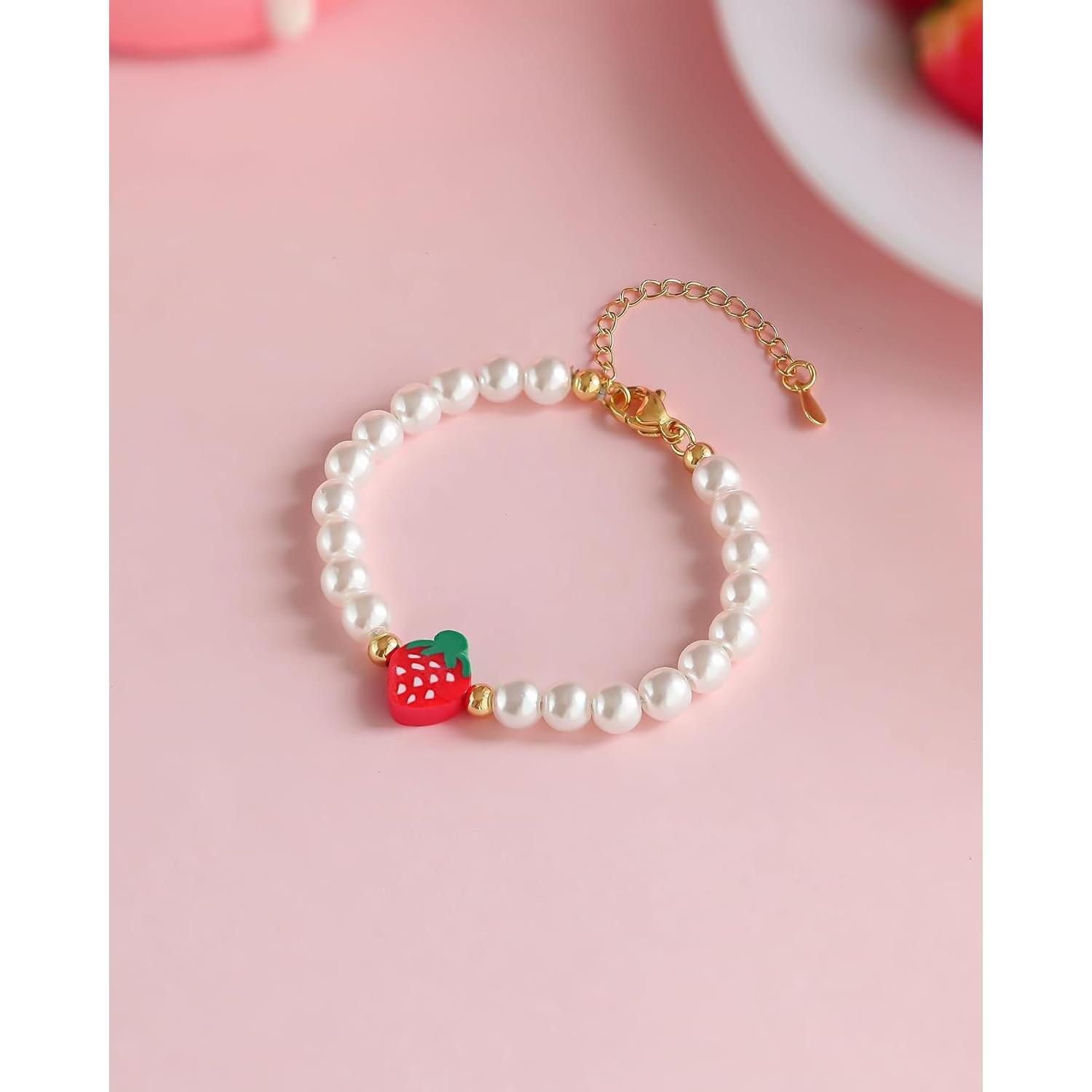 Pulsera Ajustable de Perlas de Fresa Berry para Niñas