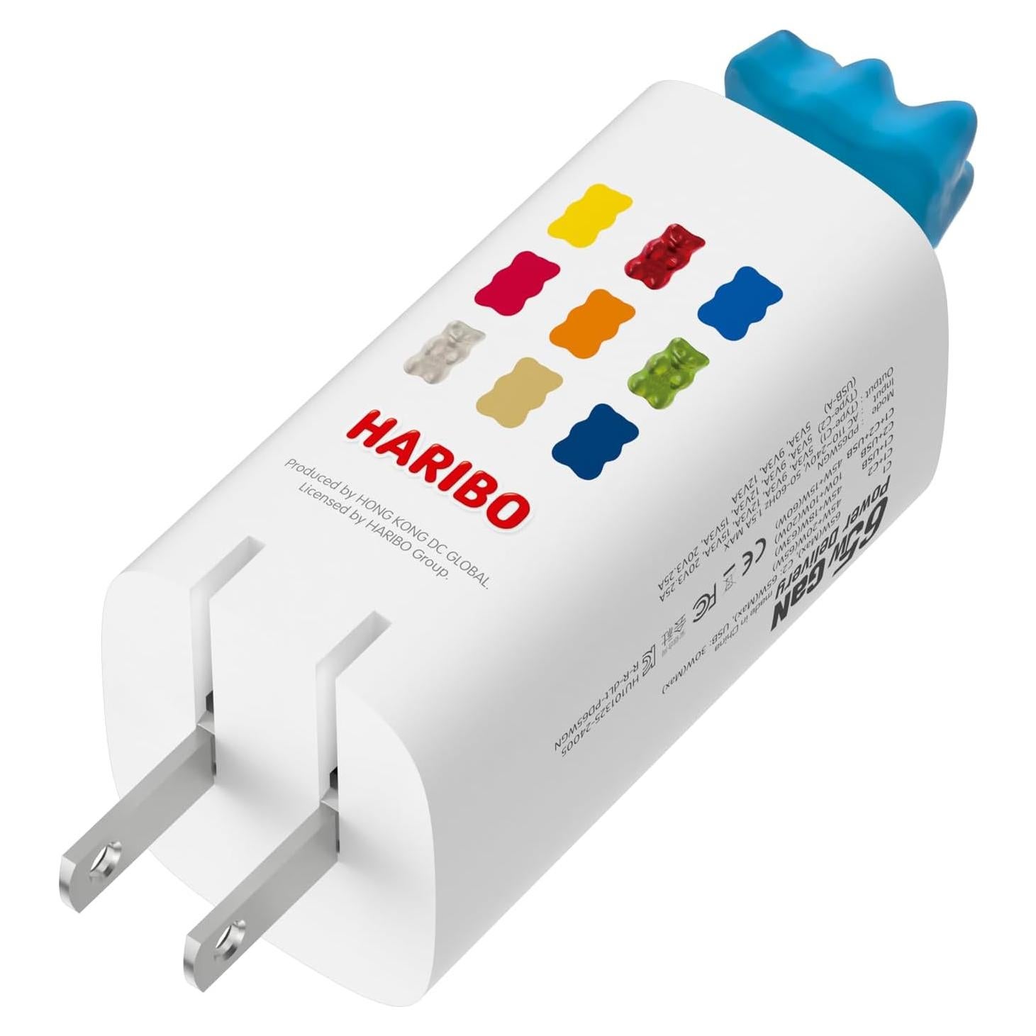 Cargador de pared Haribo 65W GaN 3 puertos USB-C/A rápido
