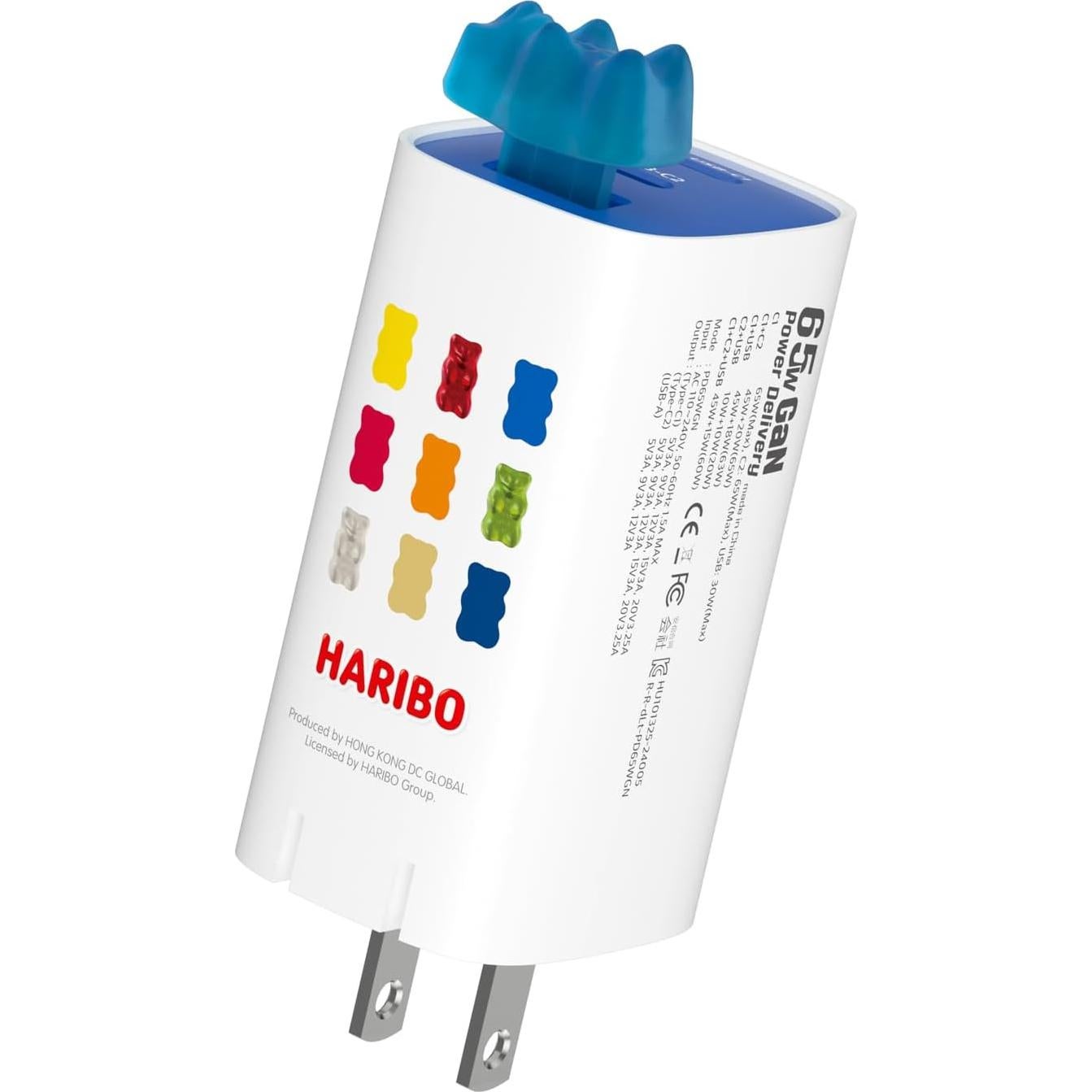 Cargador de pared Haribo 65W GaN 3 puertos USB-C/A rápido
