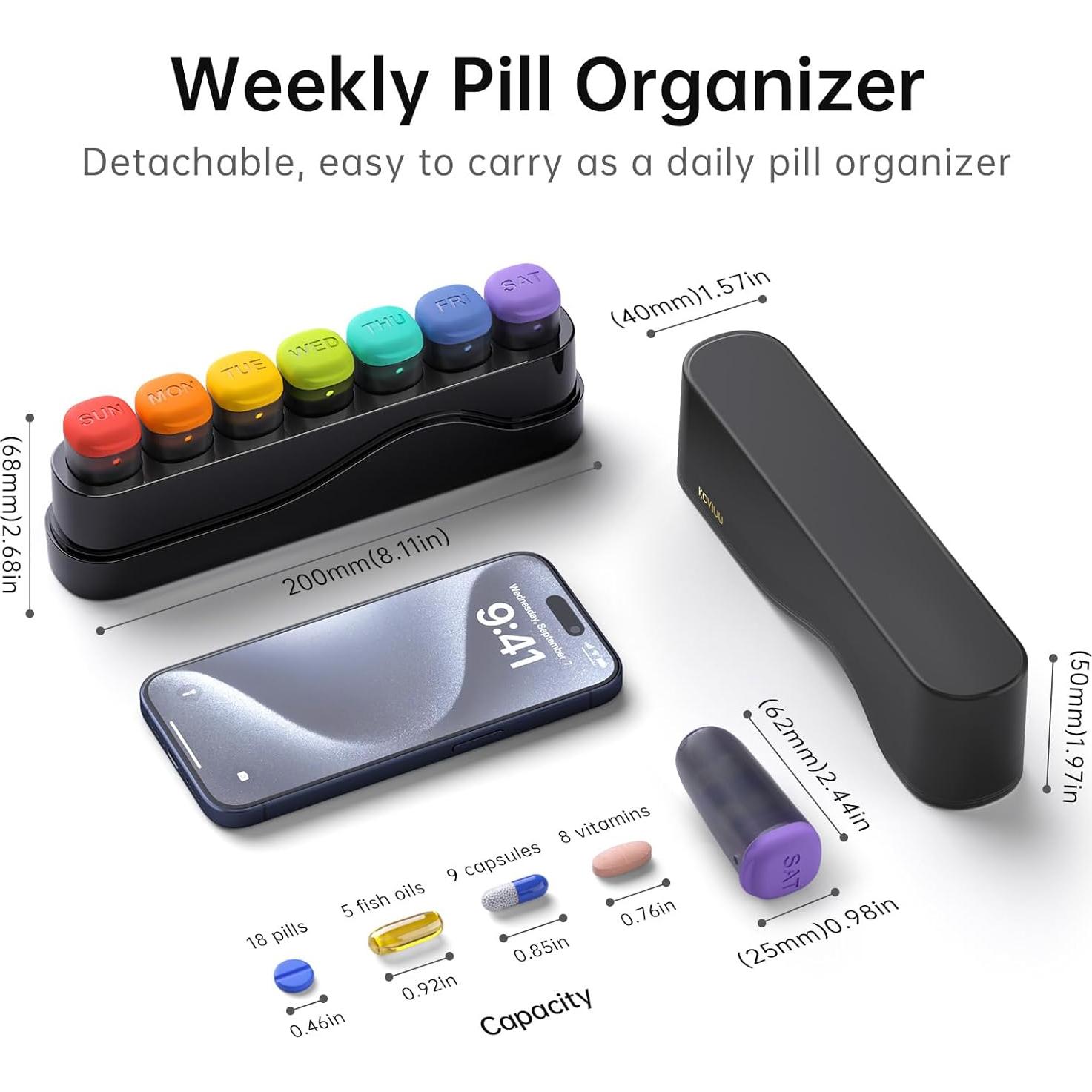 Organizador Semanal de Pastillas KOVIUU Negro 7 Días 1 Vez al Día