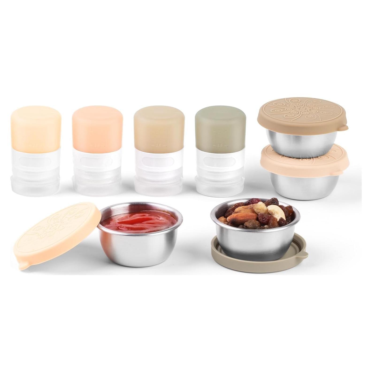 Juego de 8 Contenedores de Salsa Micebay - 4 Botellas 1 oz y 4 Frascos 1.6 oz