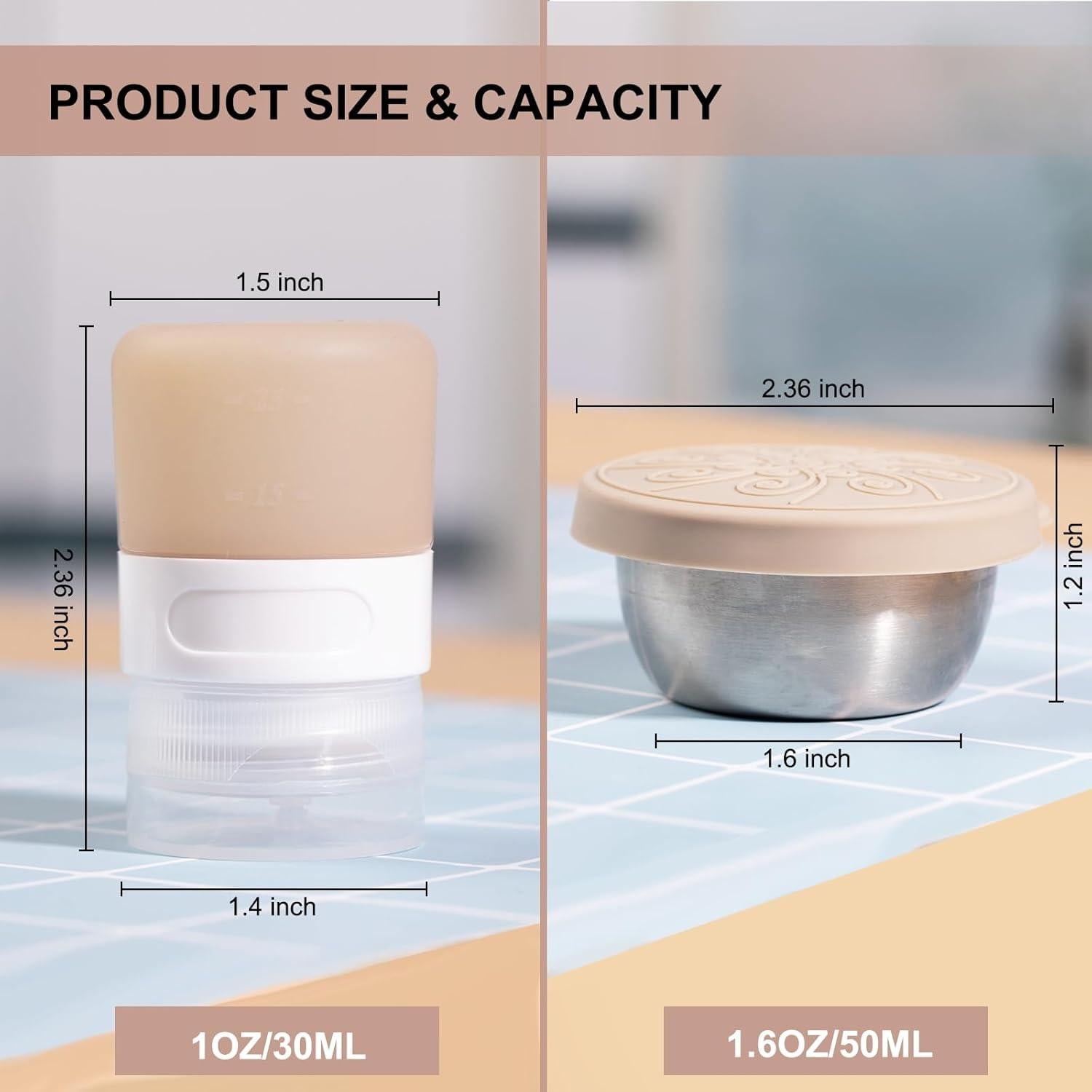 Juego de 8 Contenedores de Salsa Micebay - 4 Botellas 1 oz y 4 Frascos 1.6 oz