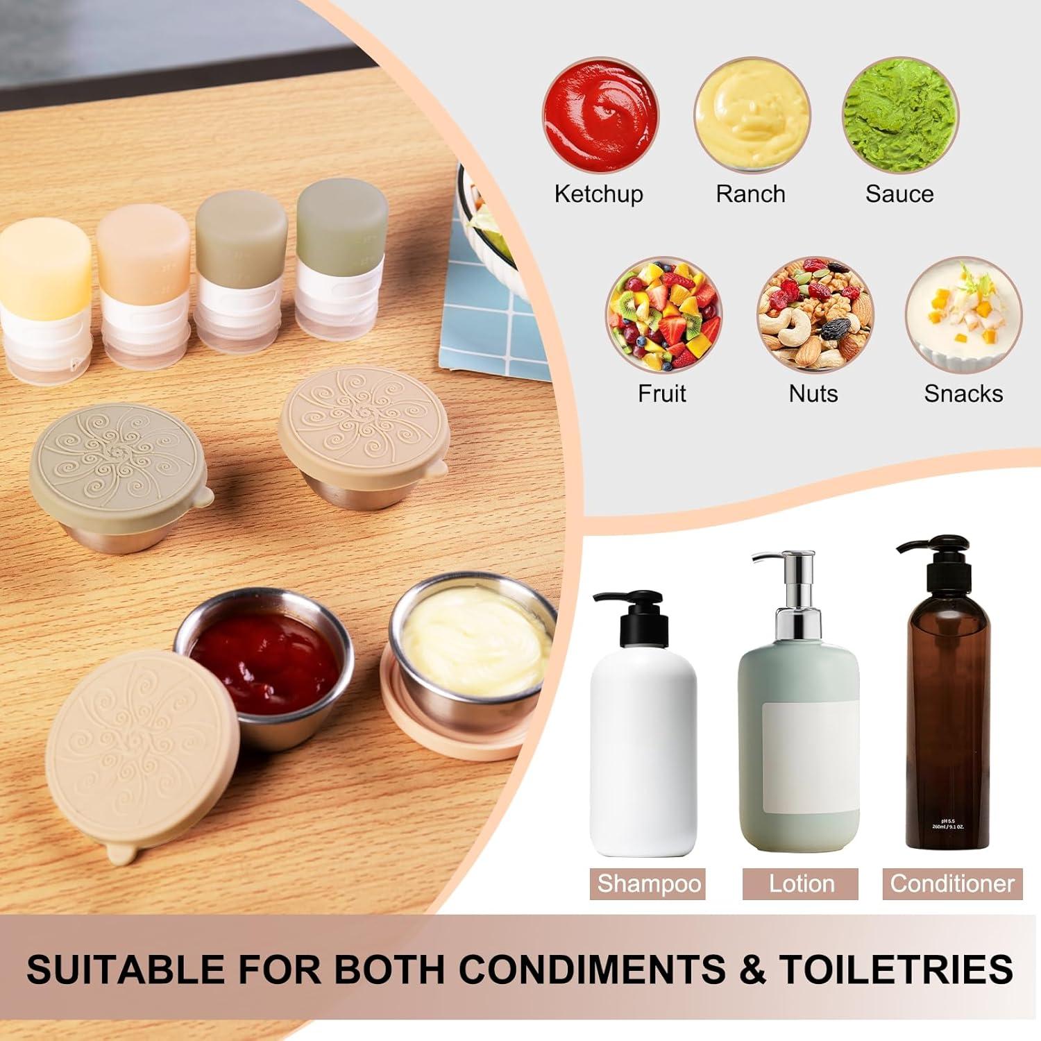 Juego de 8 Contenedores de Salsa Micebay - 4 Botellas 1 oz y 4 Frascos 1.6 oz