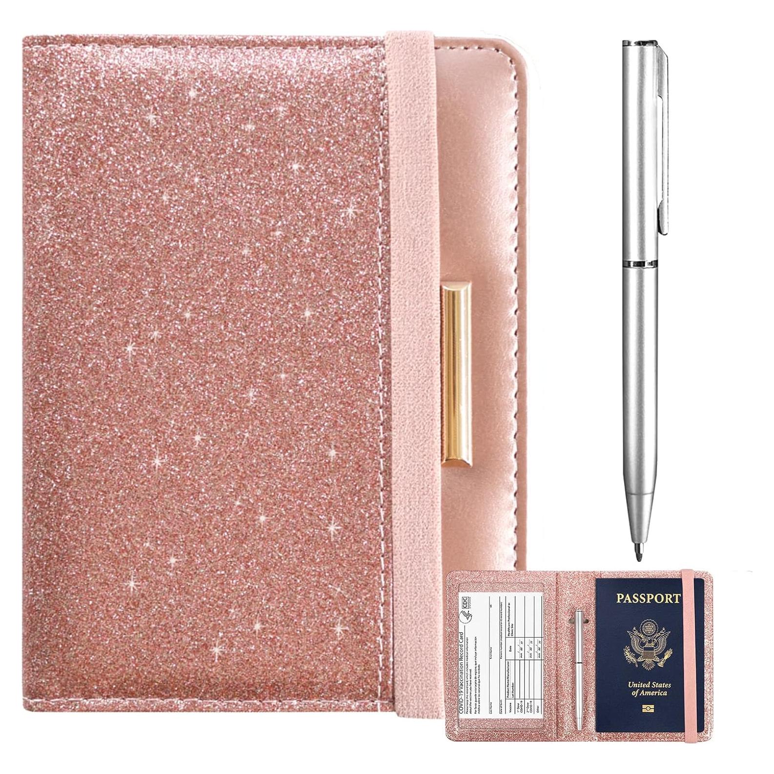 Porta Pasaporte y Tarjeta de Vacuna Caweet RFID Rosa Dorado