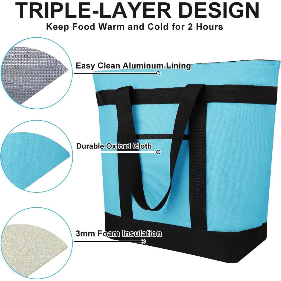 Bolsa Térmica Reutilizable 39L Azul para Comida y Compras