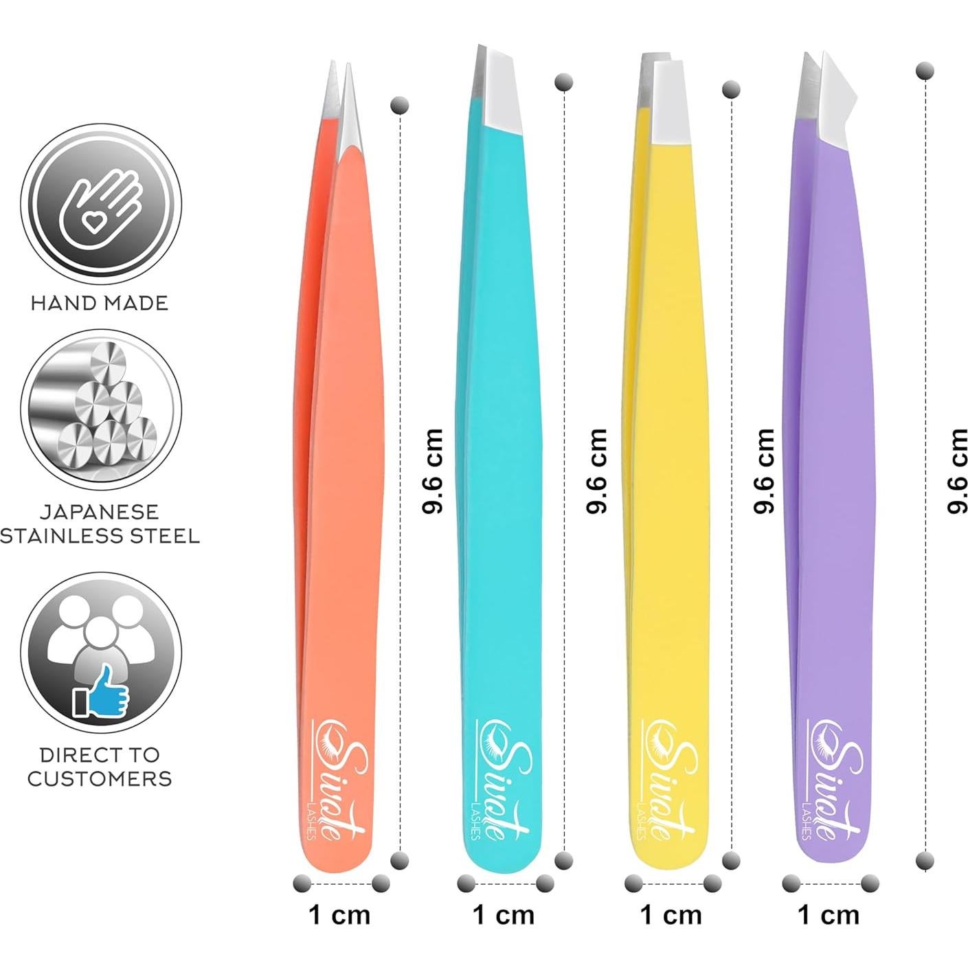 Juego de 4 Pinzas de Precisión SIVOTE Acero Inoxidable Pastel