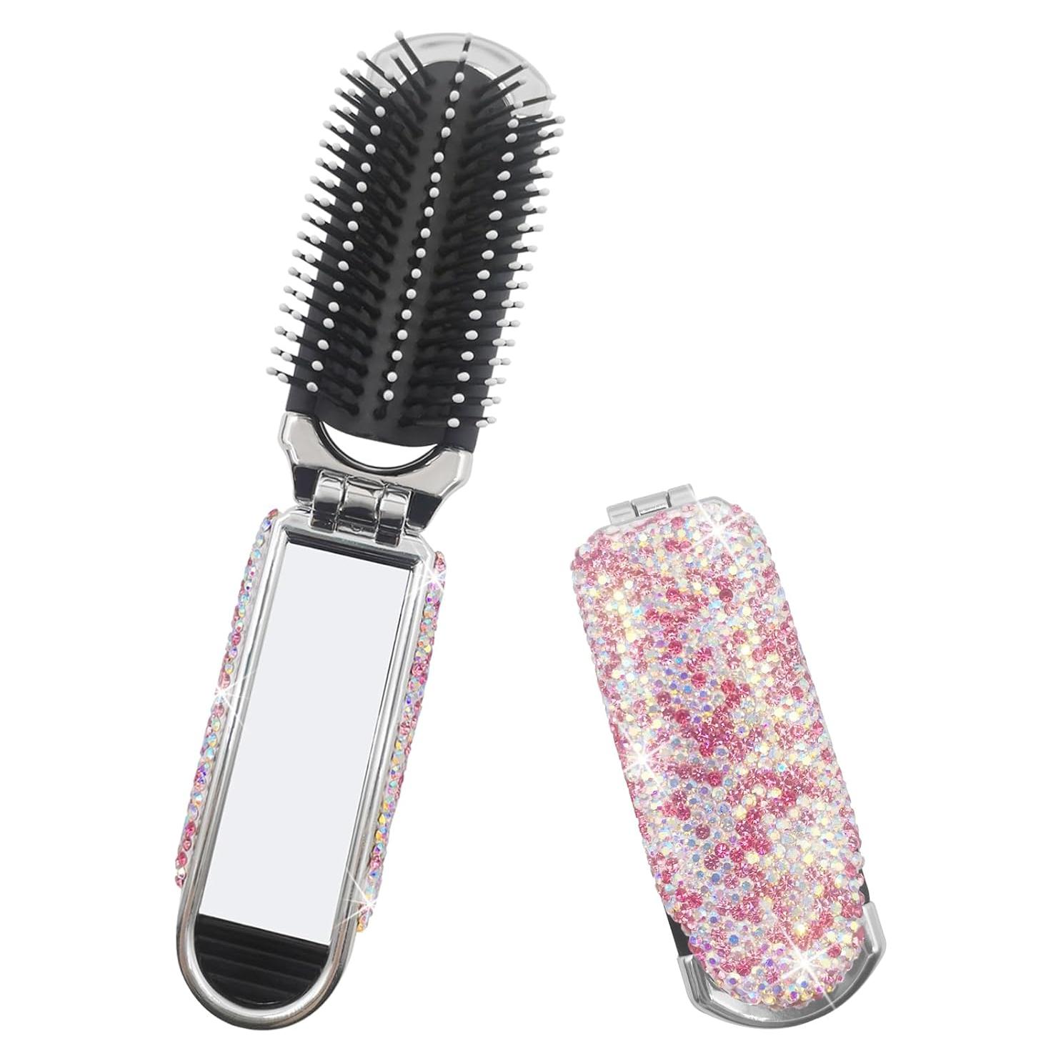 Cepillo de Viaje Plegable Owemtao con Espejo Rosa 17.78cm