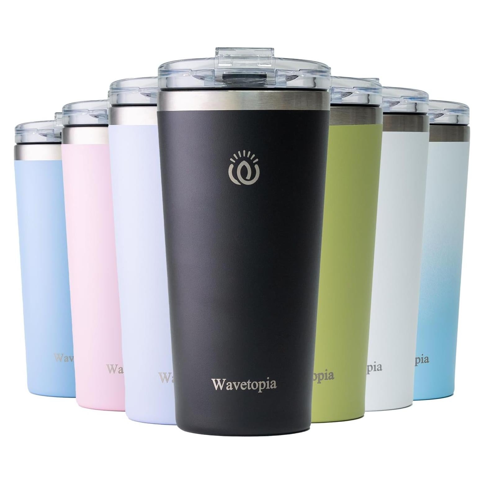 Taza de café aislada Wavetopia 16 oz acero inoxidable negro