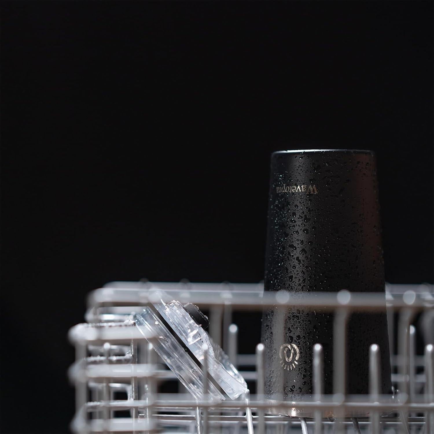 Taza de café aislada Wavetopia 16 oz acero inoxidable negro