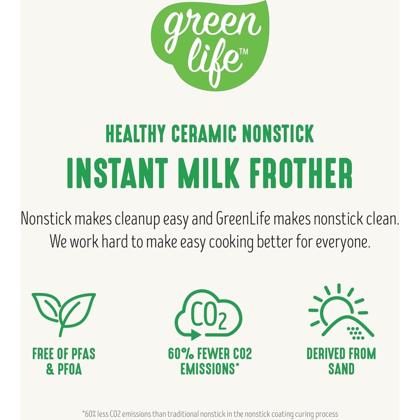 Espumador de Leche Eléctrico GreenLife 295ml 4-en-1 Negro