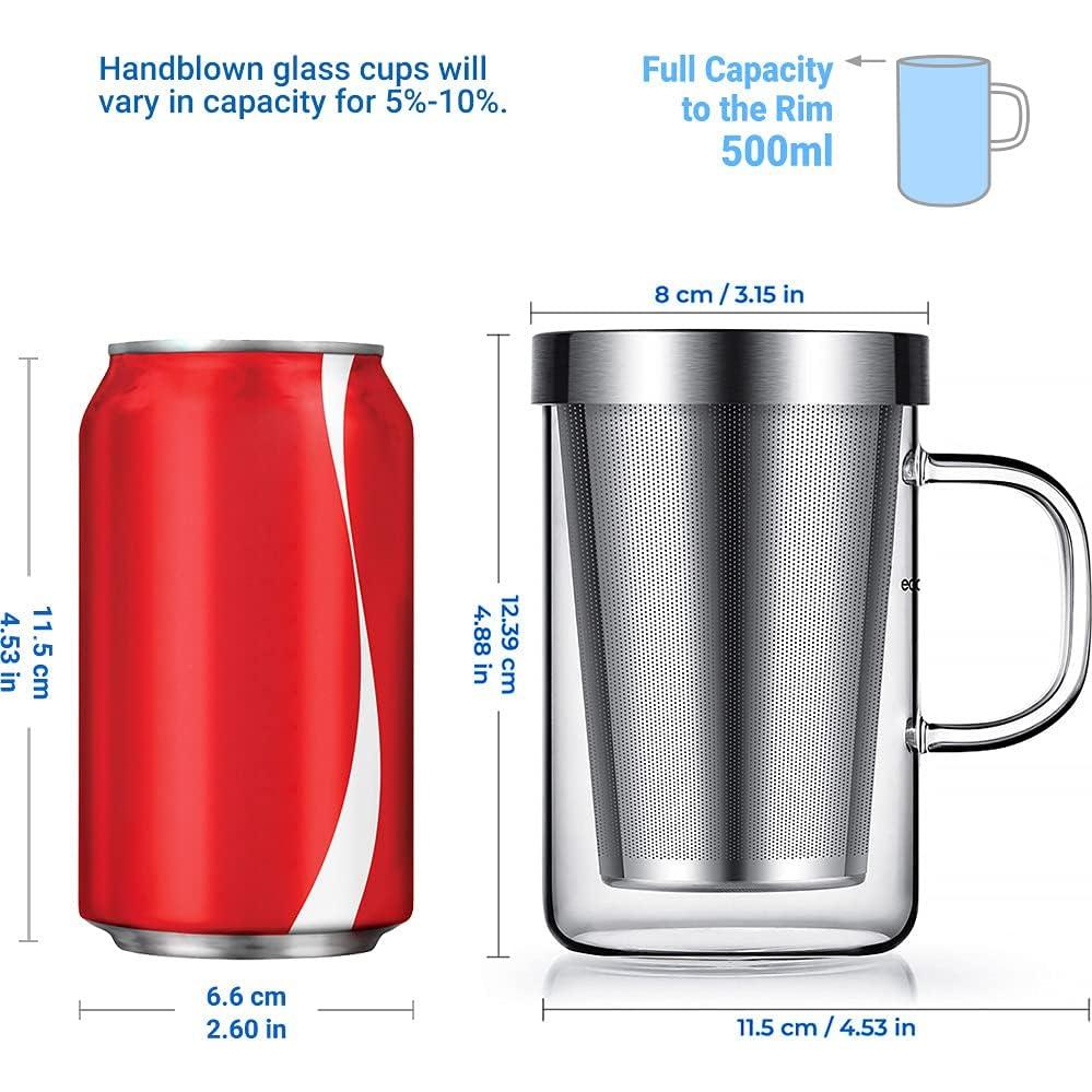 Taza de Té de Vidrio Borosilicato ecooe 500ml con Infusor Acero