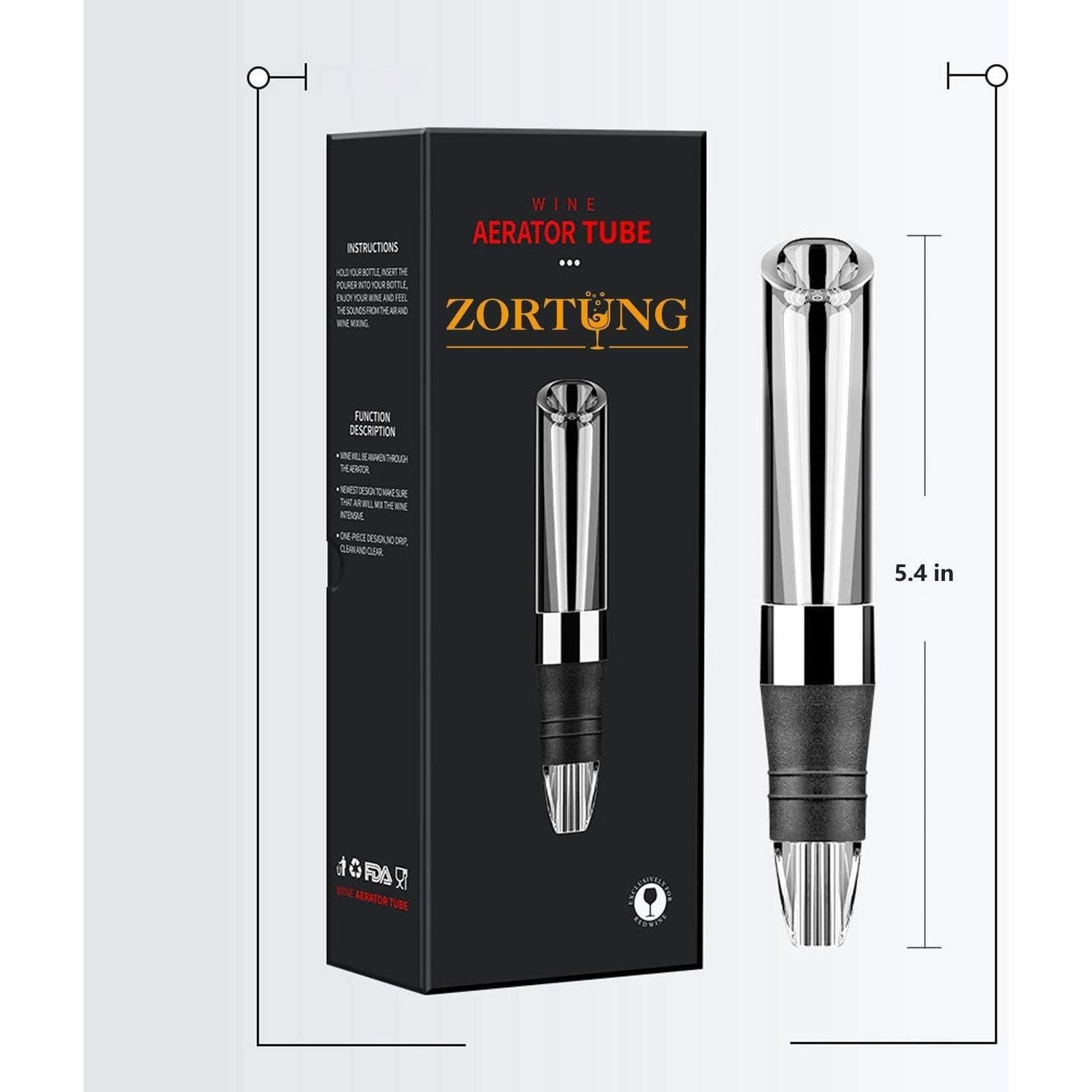 Aireador de Vino ZORTUNG Tubo de Acero Inoxidable 17cm