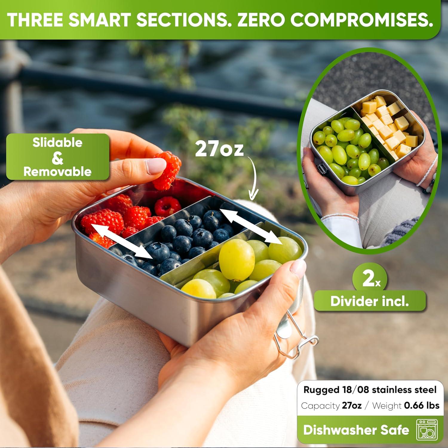 Caja de Almuerzo de Acero Inoxidable Blockhütte 800ml 3 Compartimentos