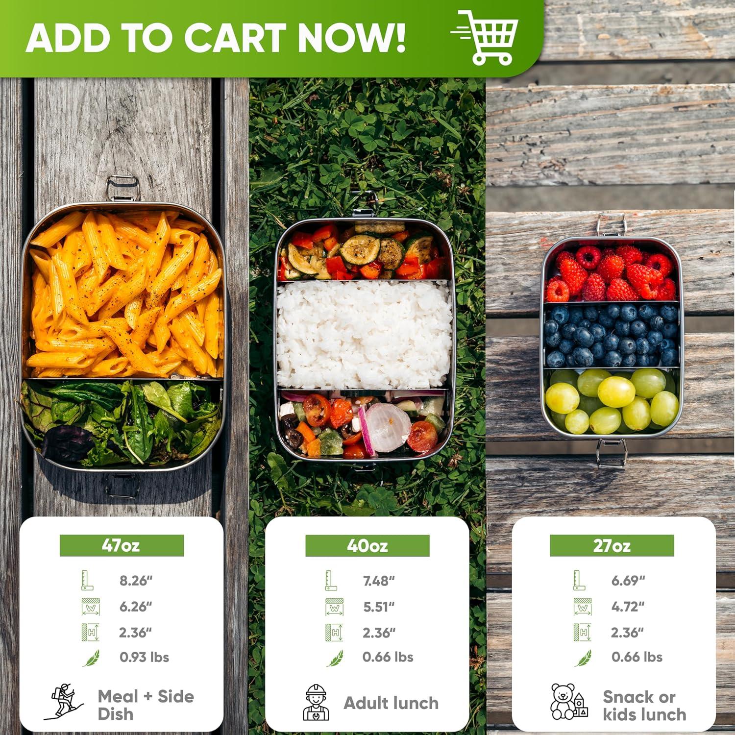 Caja de Almuerzo de Acero Inoxidable Blockhütte 800ml 3 Compartimentos