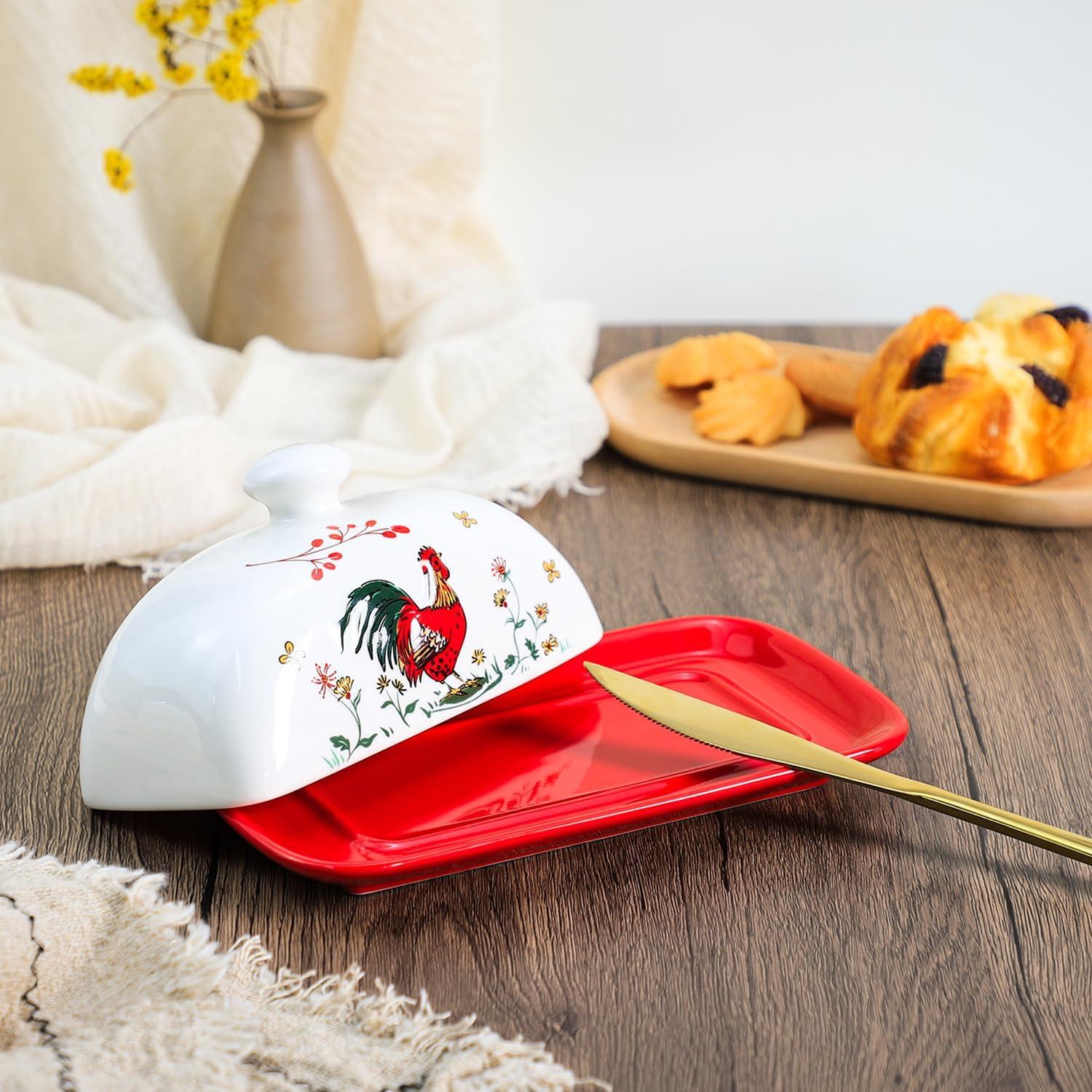 Plato de Mantequilla de Porcelana Sizikato con Tapa Gallo