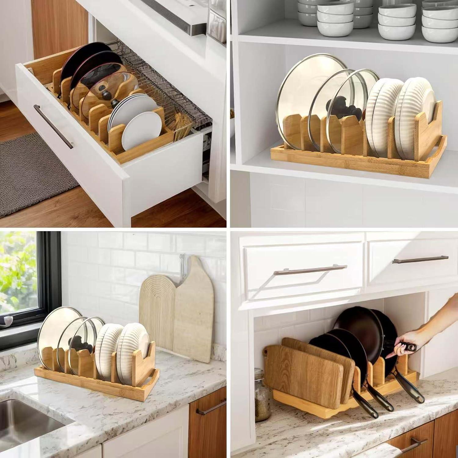 Organizador de Tapa de Olla Pozmrtsr Negro Ajustable 3 Estantes