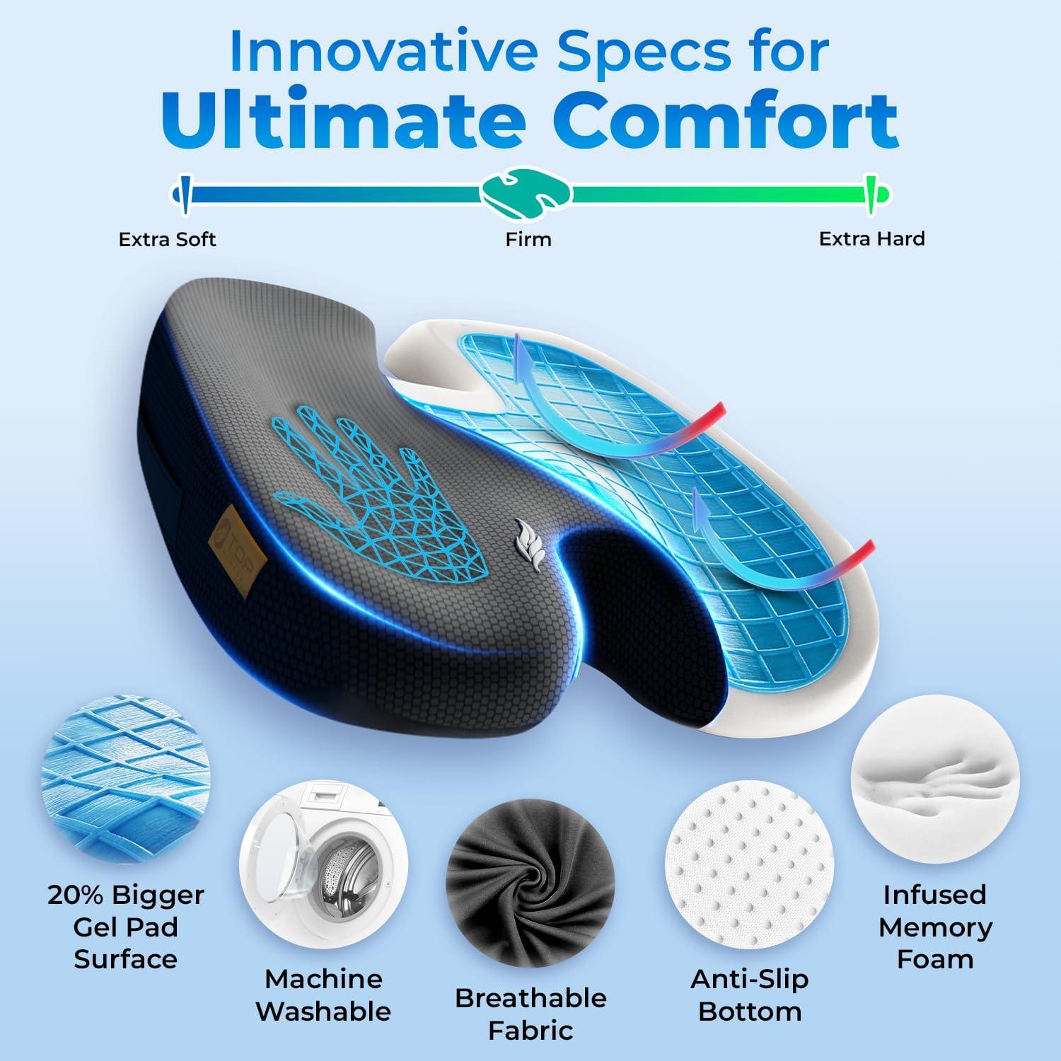 Cojín de Asiento Ergonomico TOP COMFORT con Gel y Espuma Viscoelástica