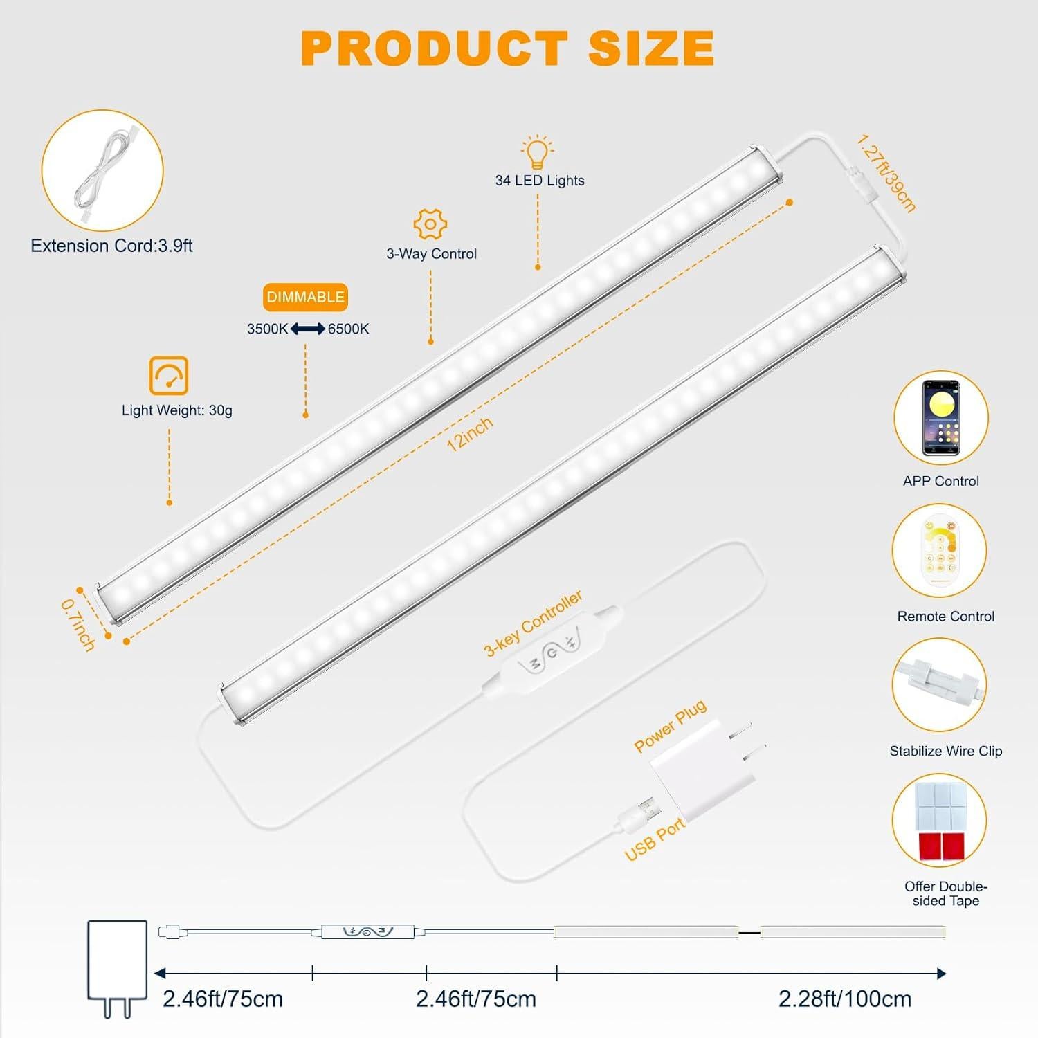 Luces LED Bajo Gabinete Daymeet 12" Ultra Finas 2 Pcs