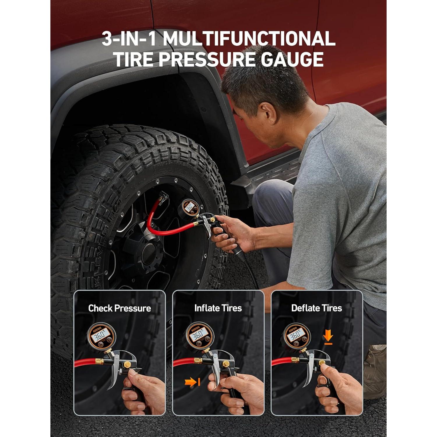 Medidor Digital de Presión de Neumáticos AstroAI T1 con Inflador