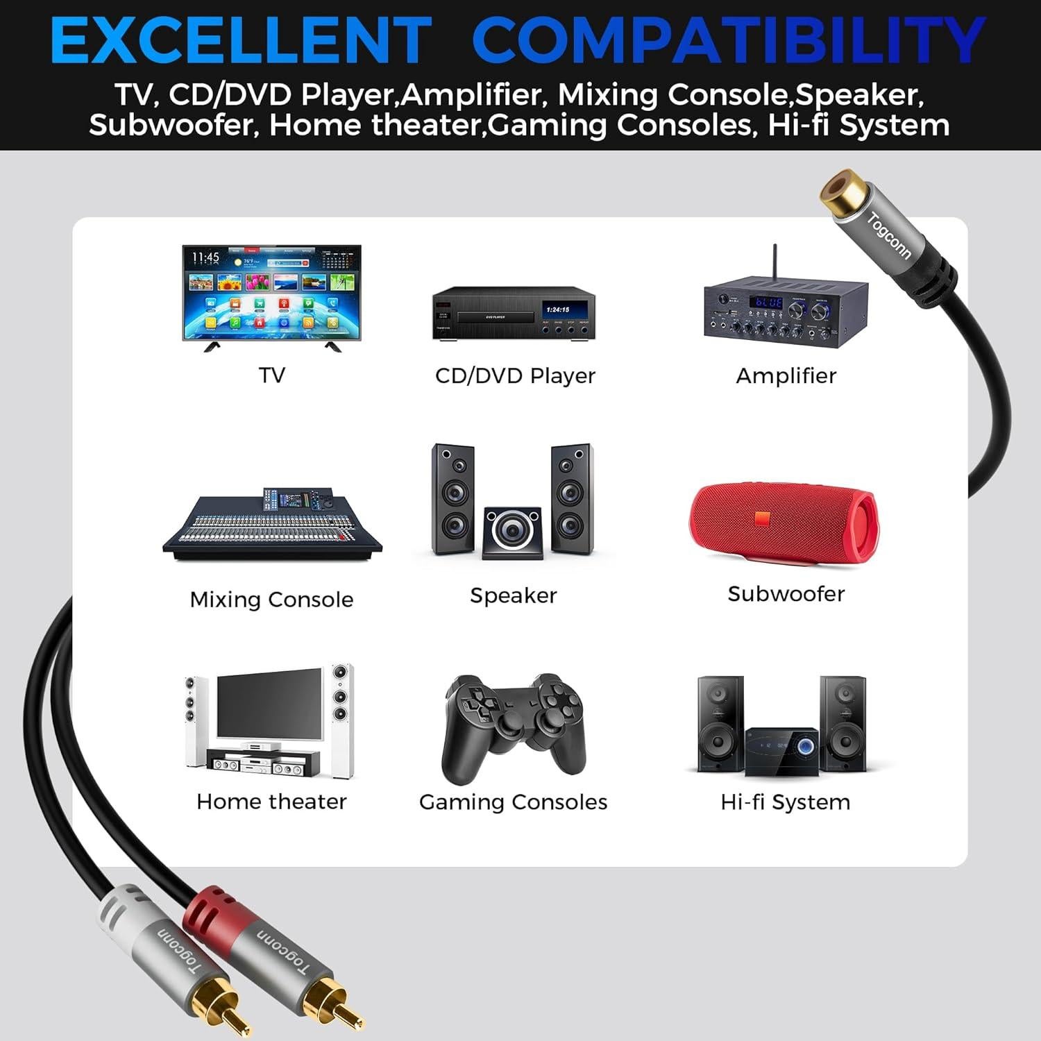 Cable Divisor Y RCA 2 Pack Togconn 1 RCA F a 2 RCA M 0.6 m