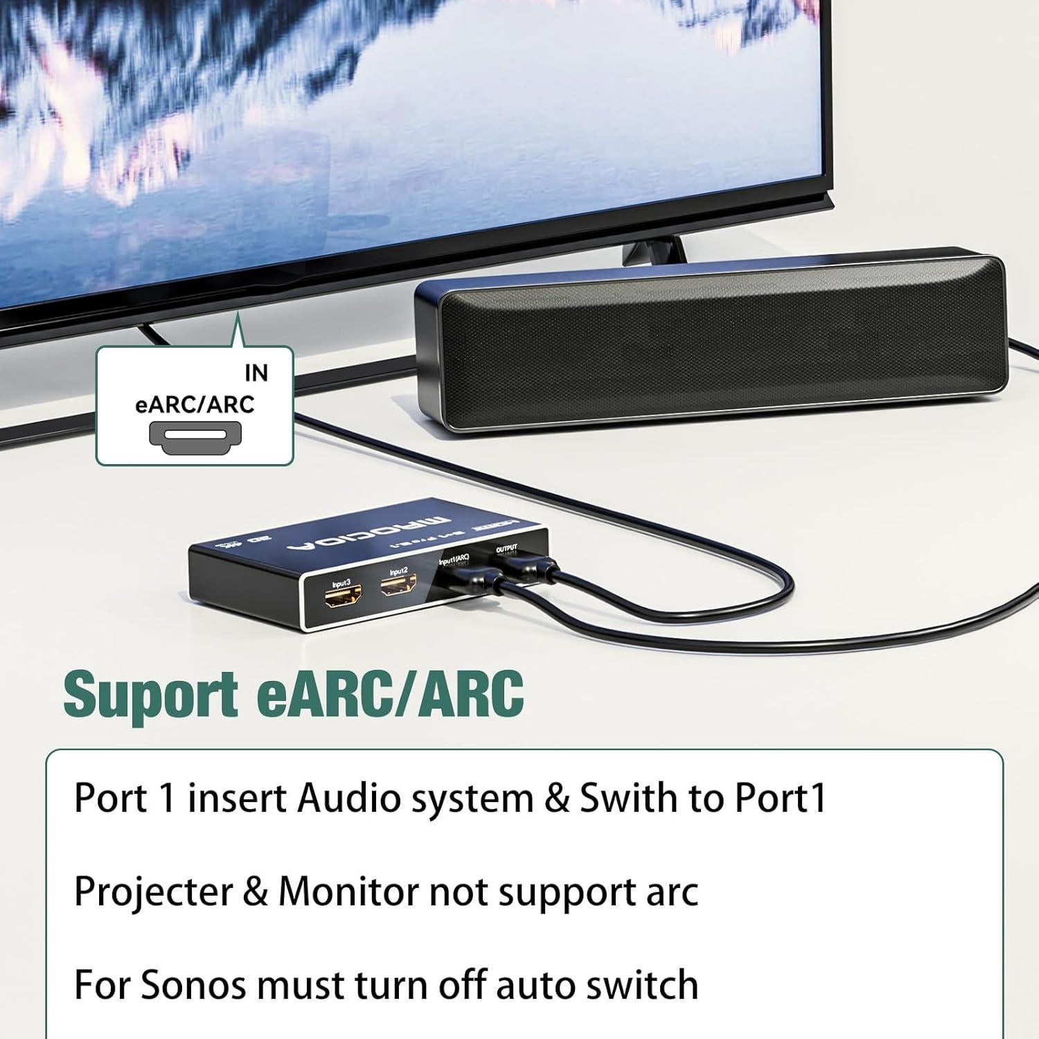 Divisor HDMI 3 en 1 CY 4K 60Hz con Control Remoto y ARC