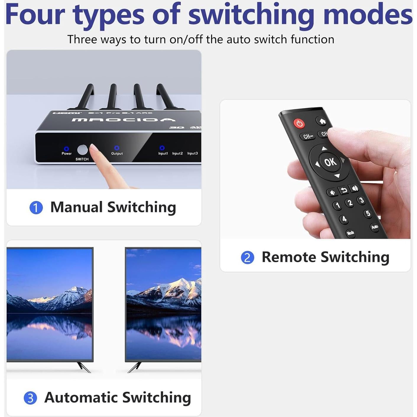 Divisor HDMI 3 en 1 CY 4K 60Hz con Control Remoto y ARC