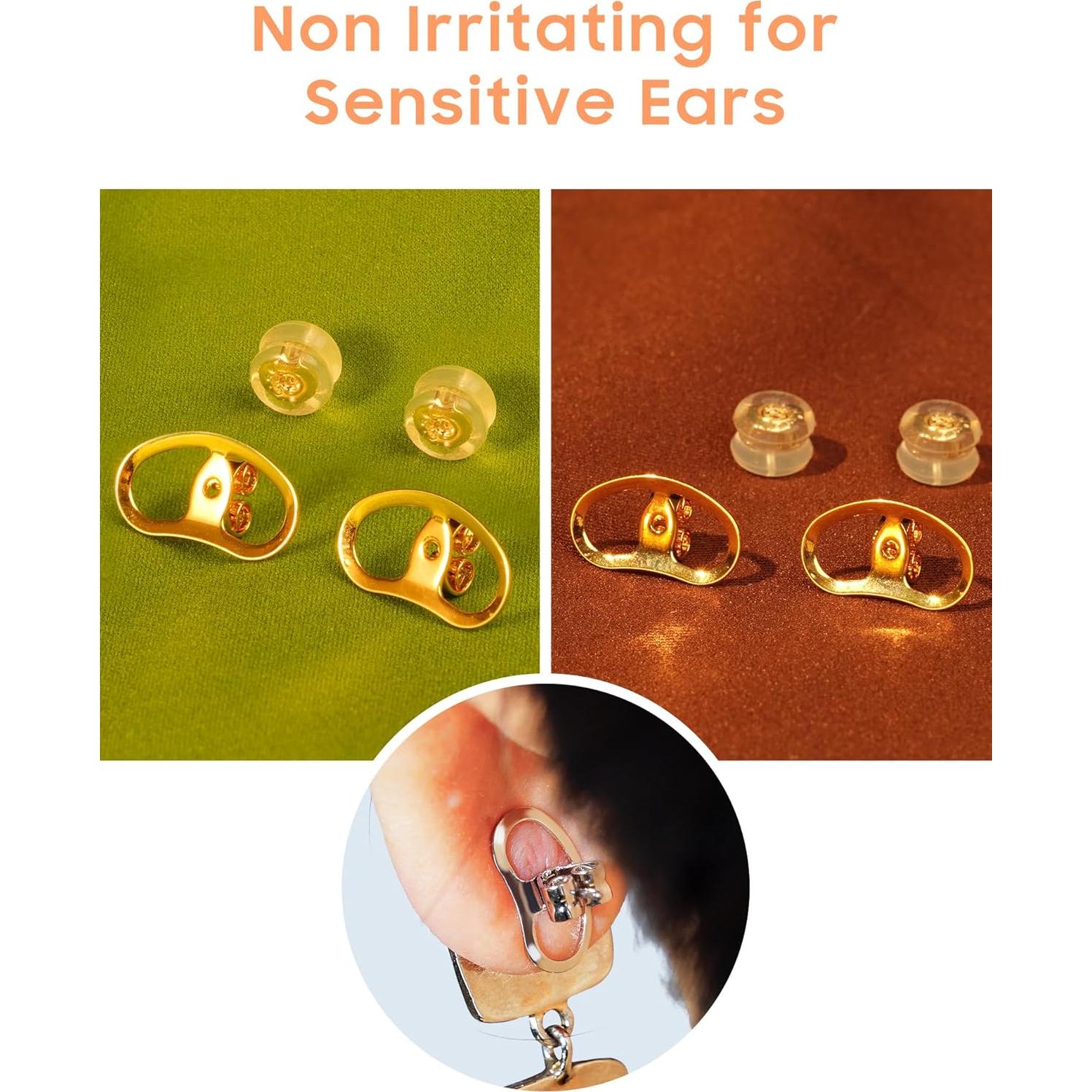 Earring Backs for Droopy Ears, Adjustable Heavy Earrings Lifters Backs, 6 Pairs (4 Gold + 2 Silicone)