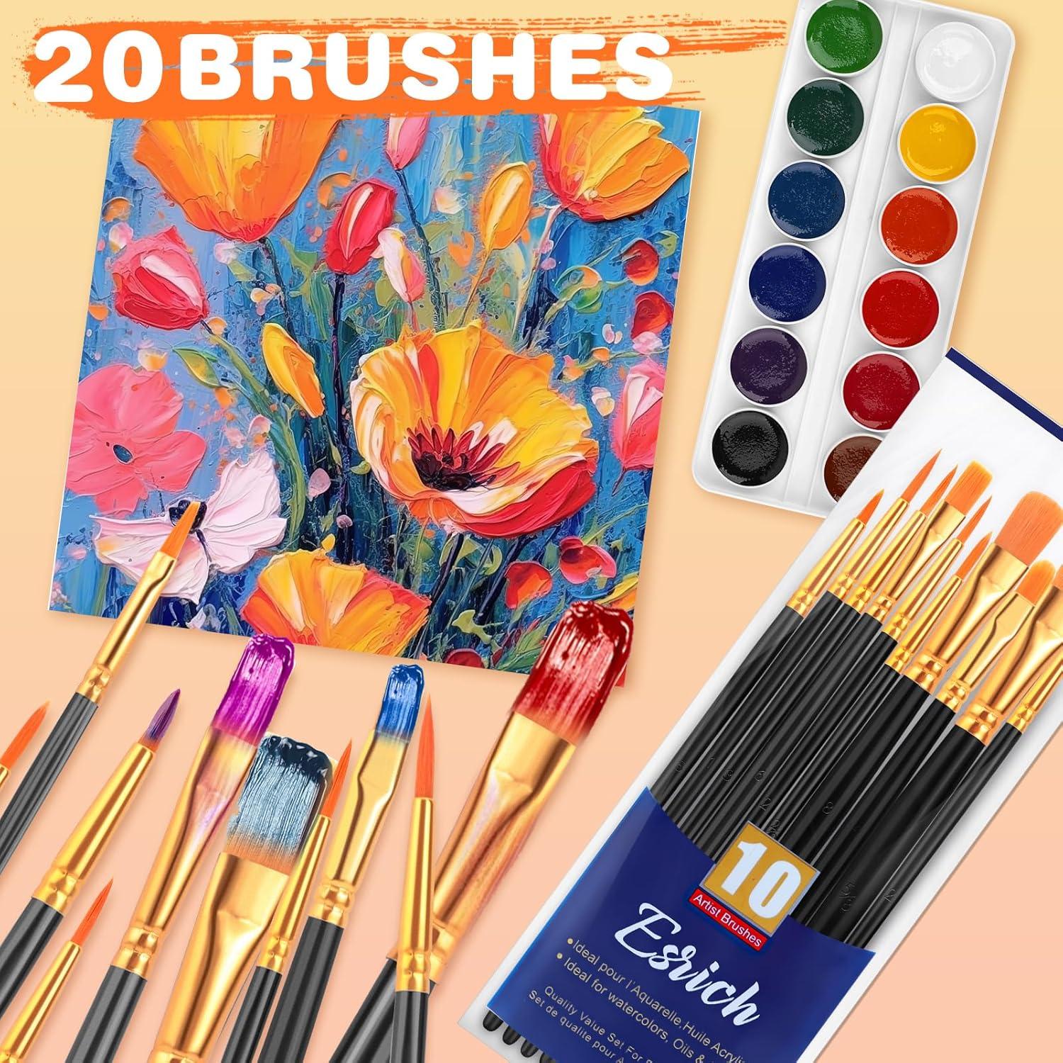 Conjunto de Pinceles ESRICH 20 Pcs Nylon para Acrílico