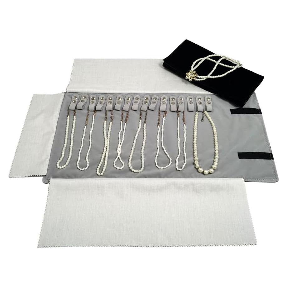 Estuche de Viaje para Joyería SCIKHEFT Terciopelo Negro Gris