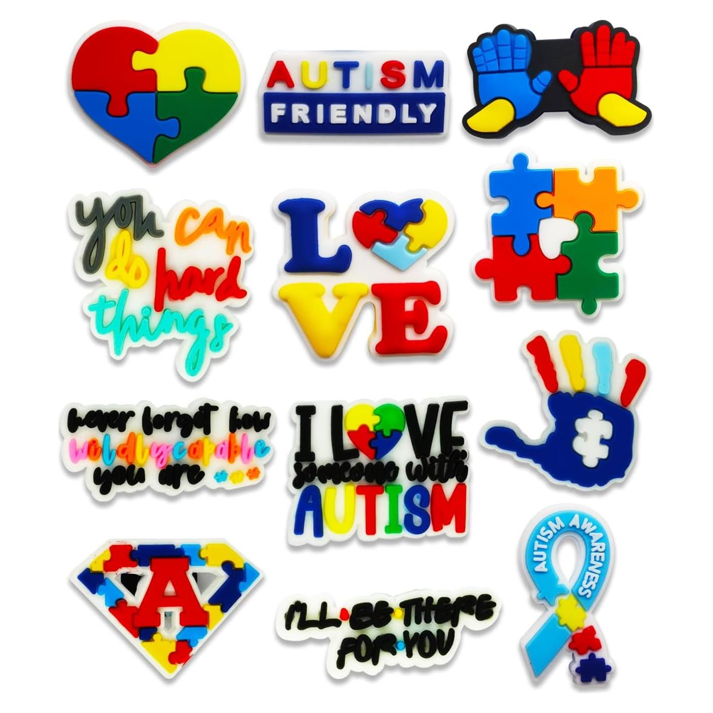 12 Encantos para Crocs Zhycesog - Diseño Autismo Colorido