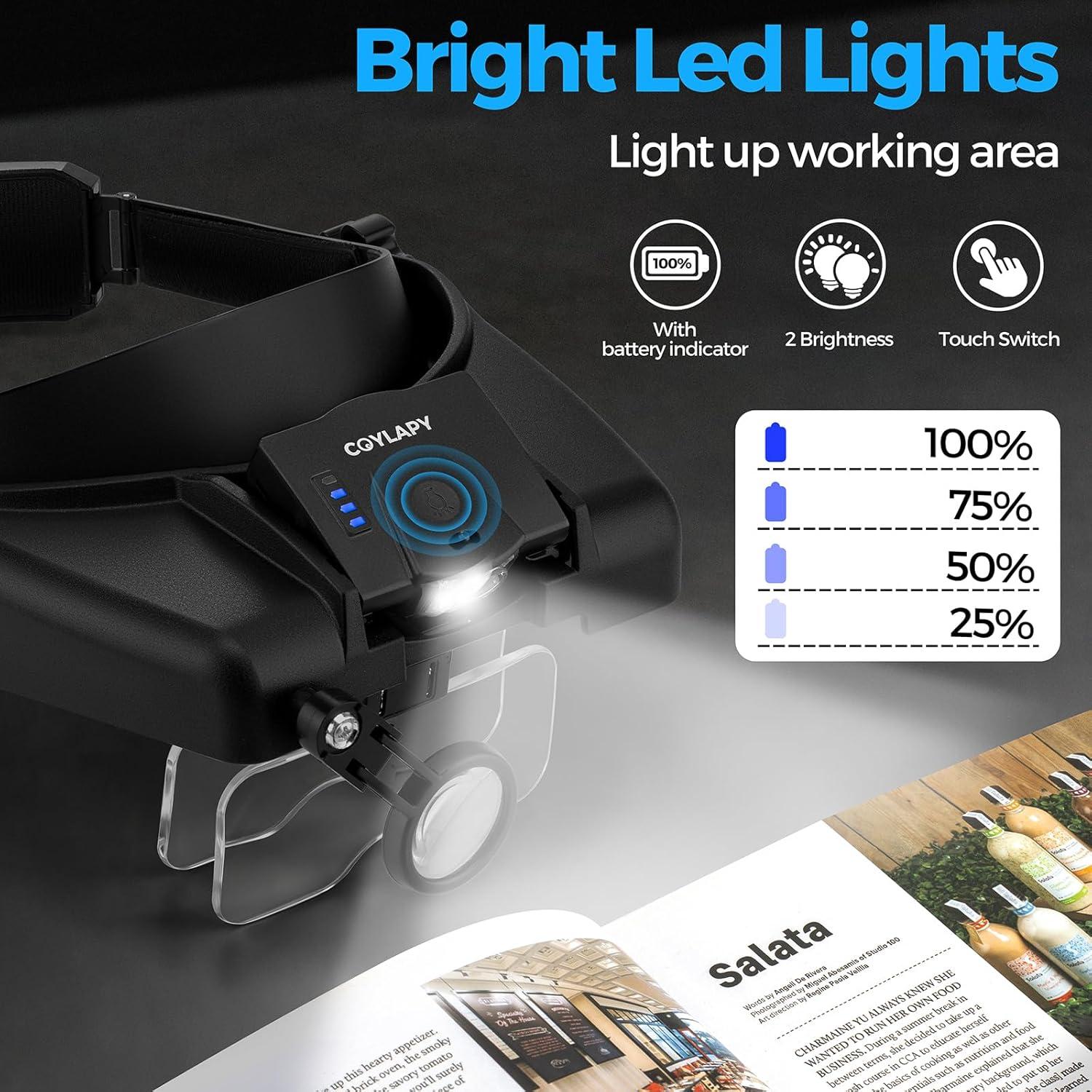 Lentes de Aumento COYLAPY con Luz LED 1x-14x para Trabajo Cercano