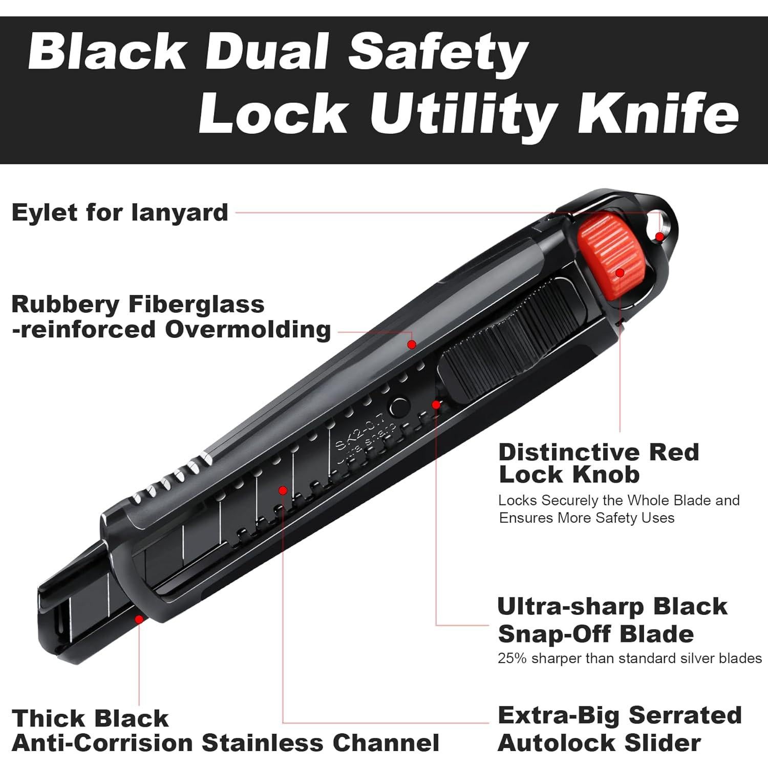 Cuchillo Utilitario HAUTMEC 18mm Doble Bloqueo SK2 Negro