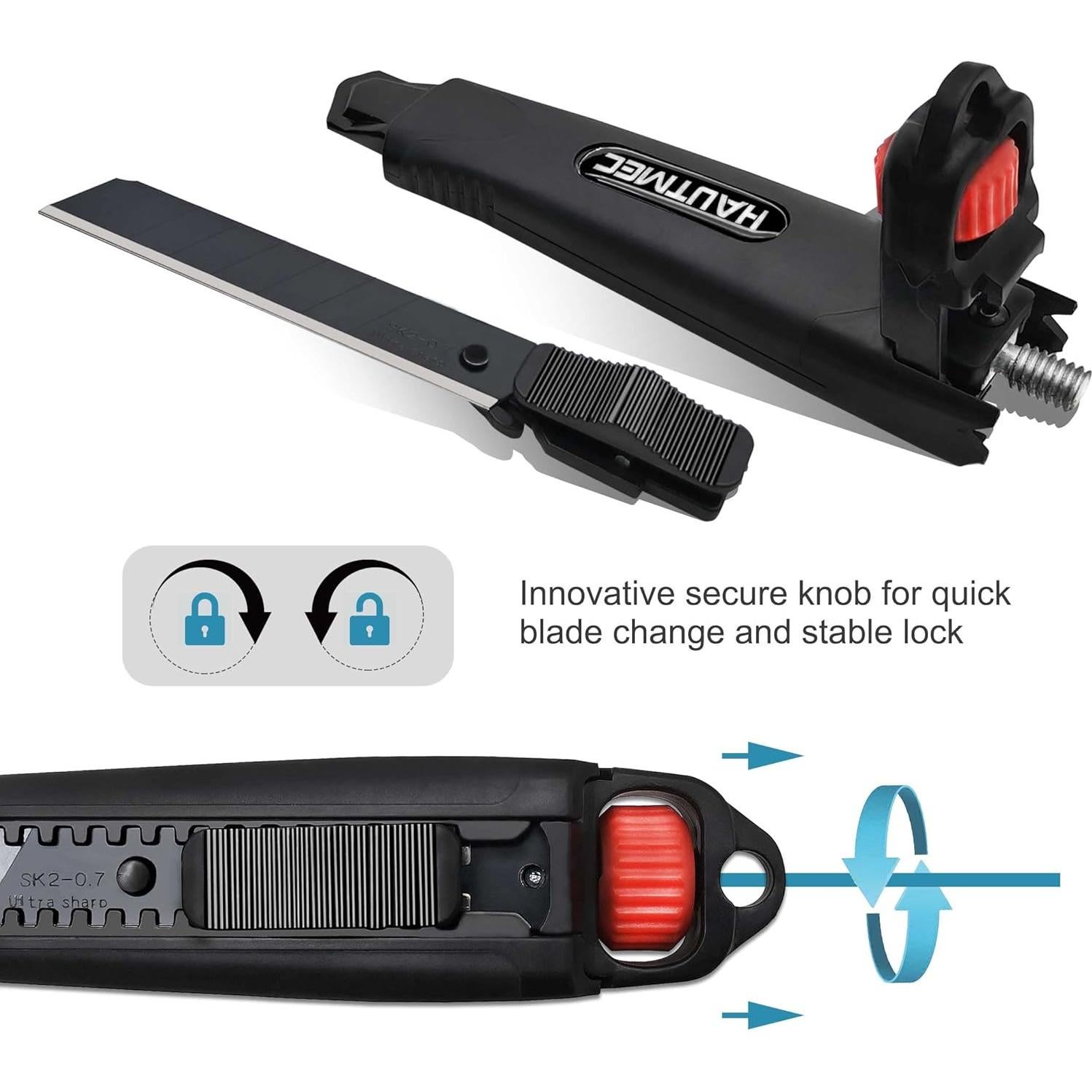 Cuchillo Utilitario HAUTMEC 18mm Doble Bloqueo SK2 Negro