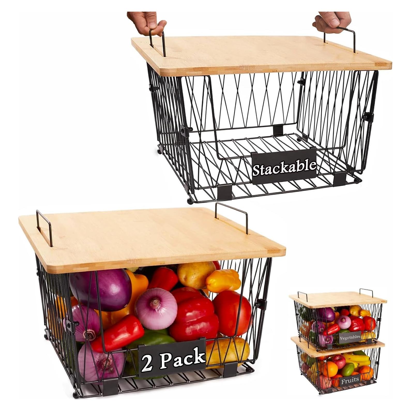 Cestas de Almacenamiento Apilables Dxlac - 2 Paquete Negro