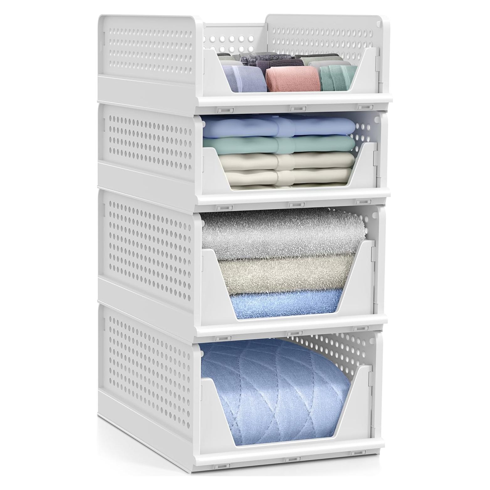 Organizador de Estantes Sorbus - 4 Cestas Apilables Blancas