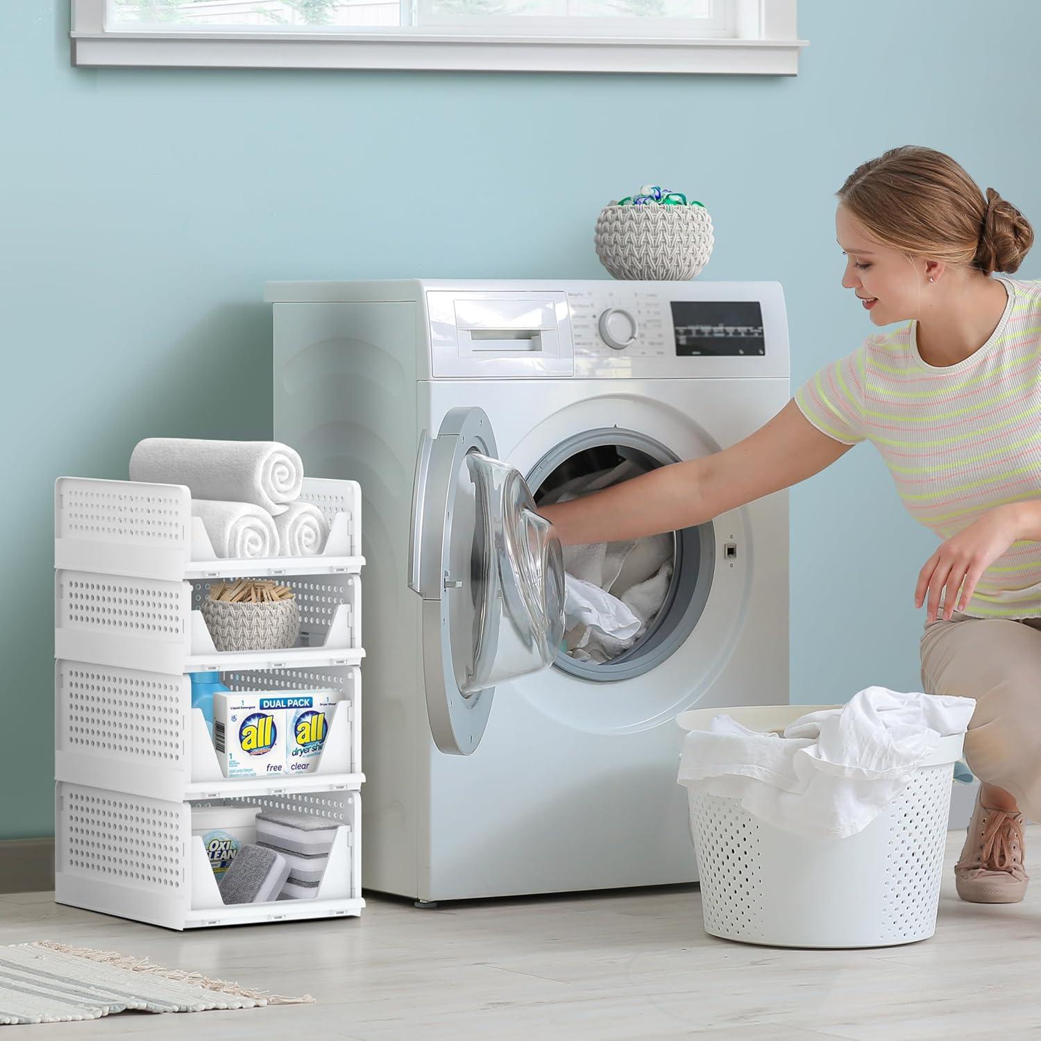 Organizador de Estantes Sorbus - 4 Cestas Apilables Blancas