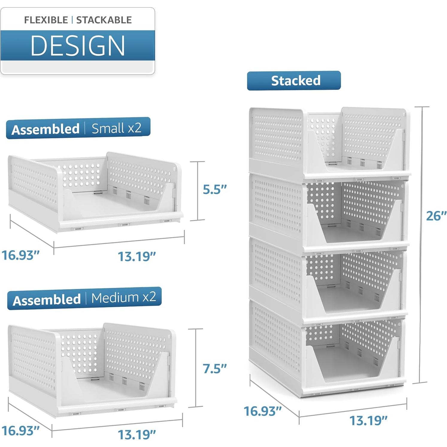 Organizador de Estantes Sorbus - 4 Cestas Apilables Blancas
