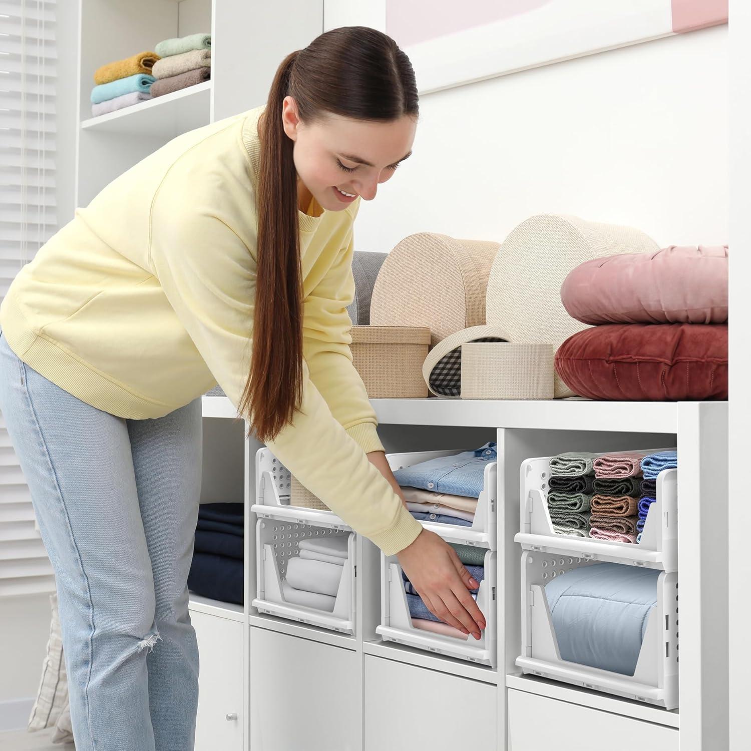 Organizador de Estantes Sorbus - 4 Cestas Apilables Blancas