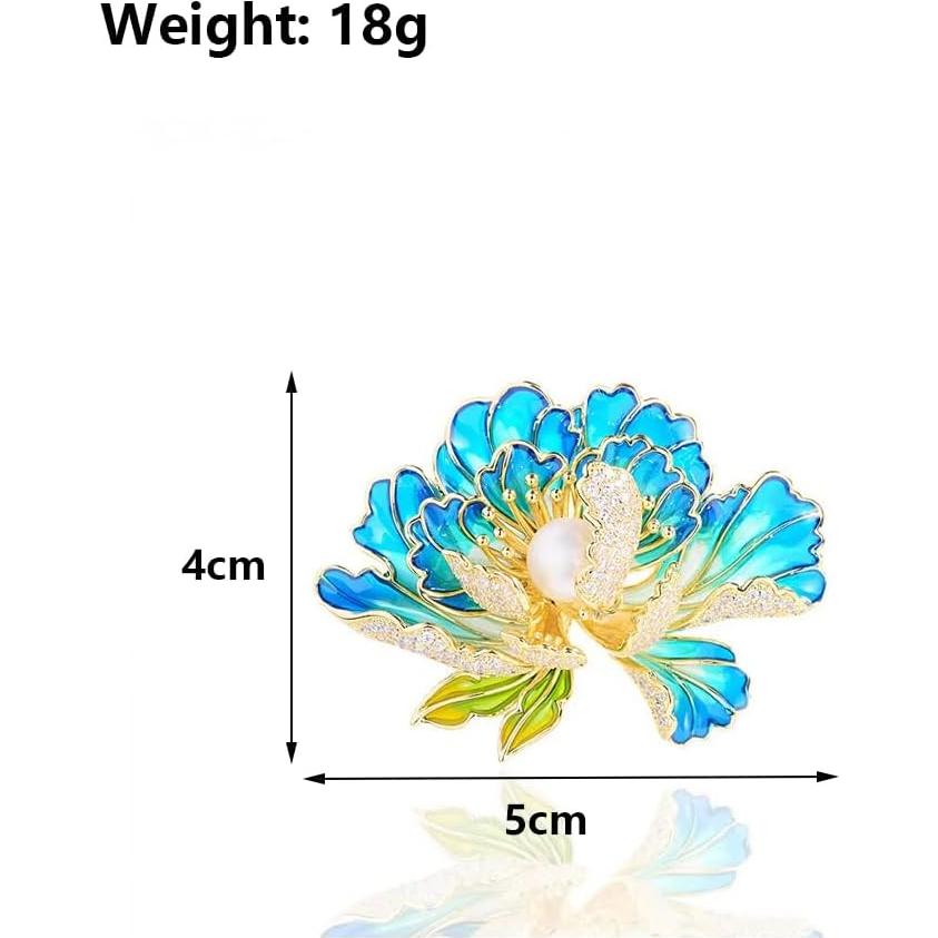 Broche de Flores GOGB PBDK con Circonios y Esmalte Azul
