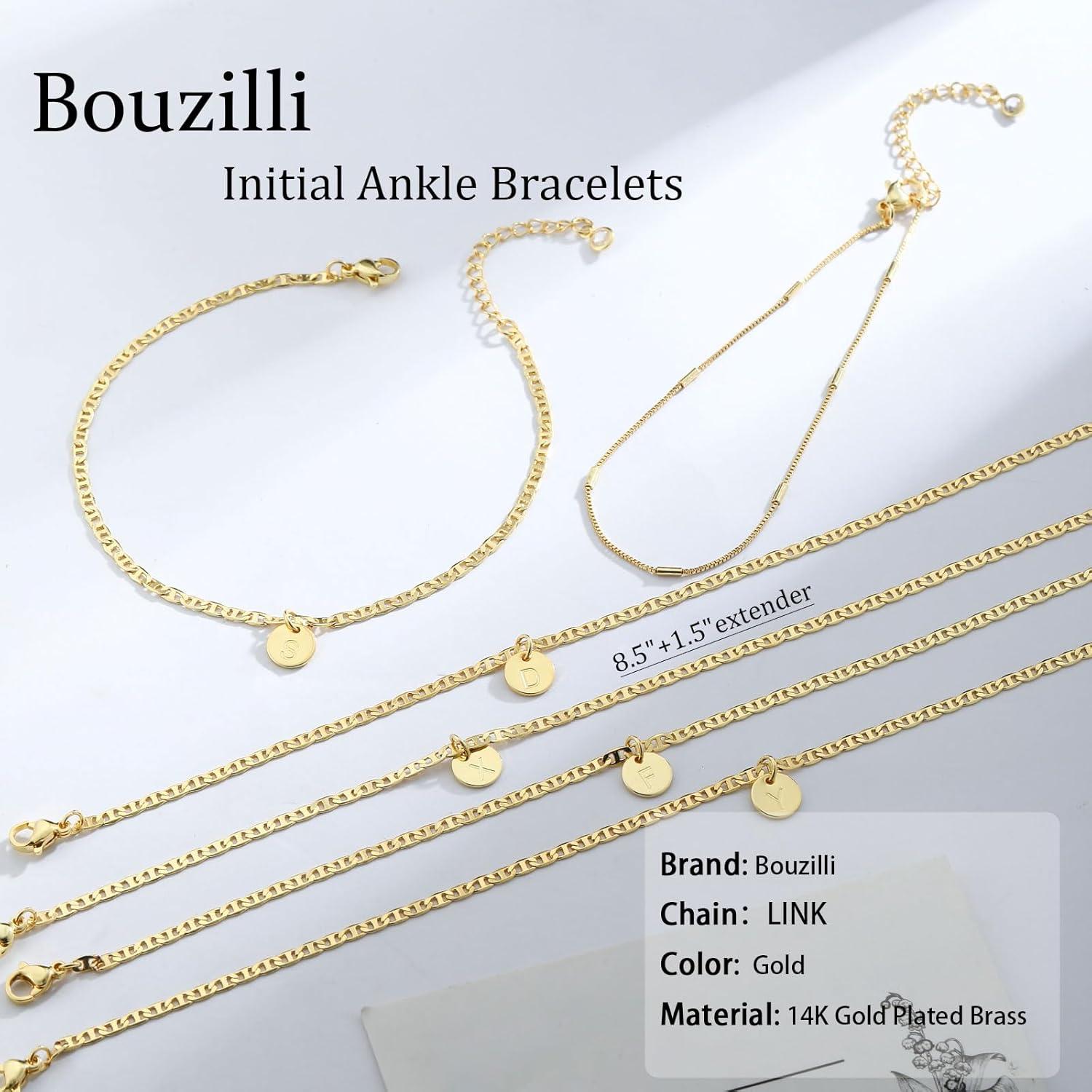 Initial Ankle Bracelets for Women 14K Gold Plated Dainty Layered Round Letter Anklets Beach Jewelry Gift