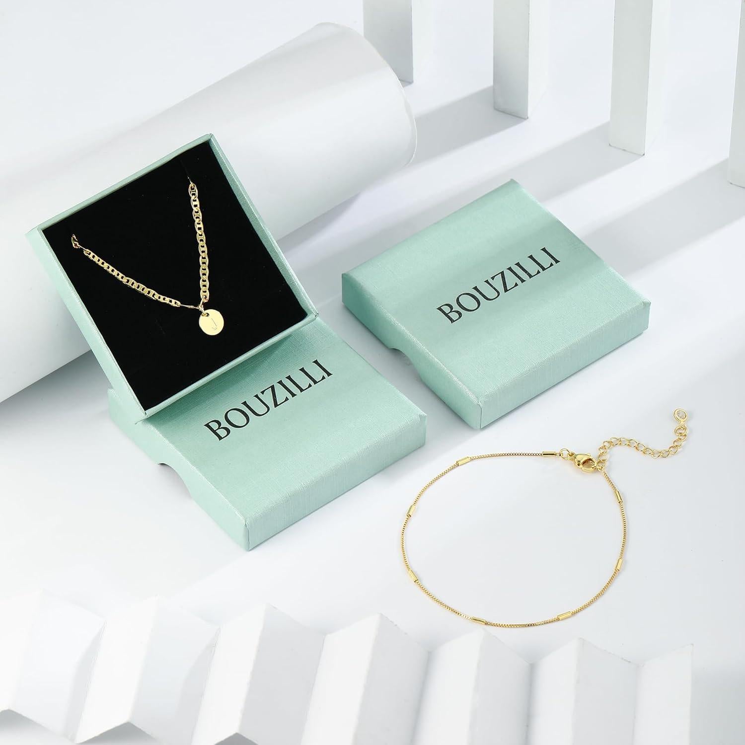 Initial Ankle Bracelets for Women 14K Gold Plated Dainty Layered Round Letter Anklets Beach Jewelry Gift