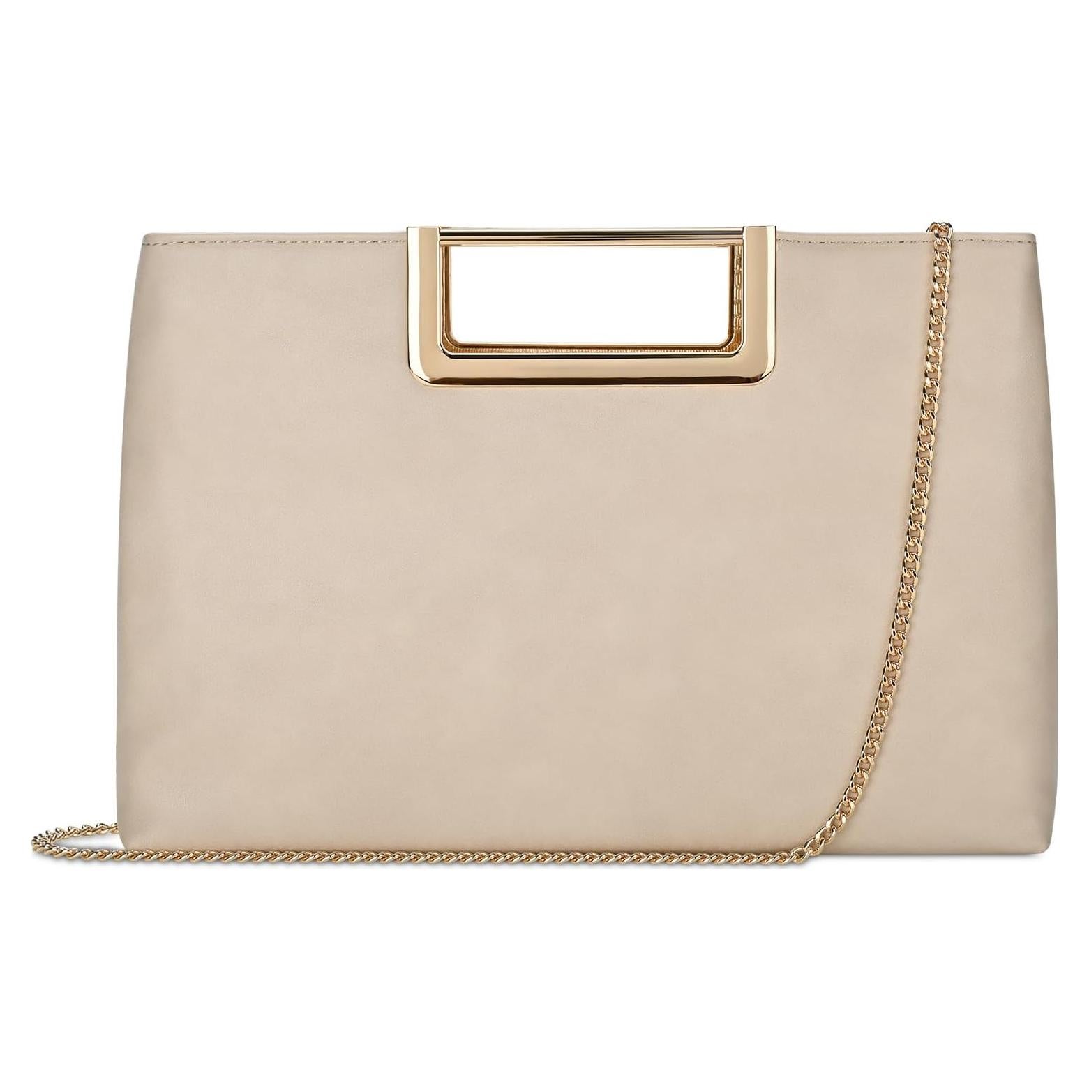 Bolso Clutch de Cuero Vegano Beige para Mujeres 31x20cm
