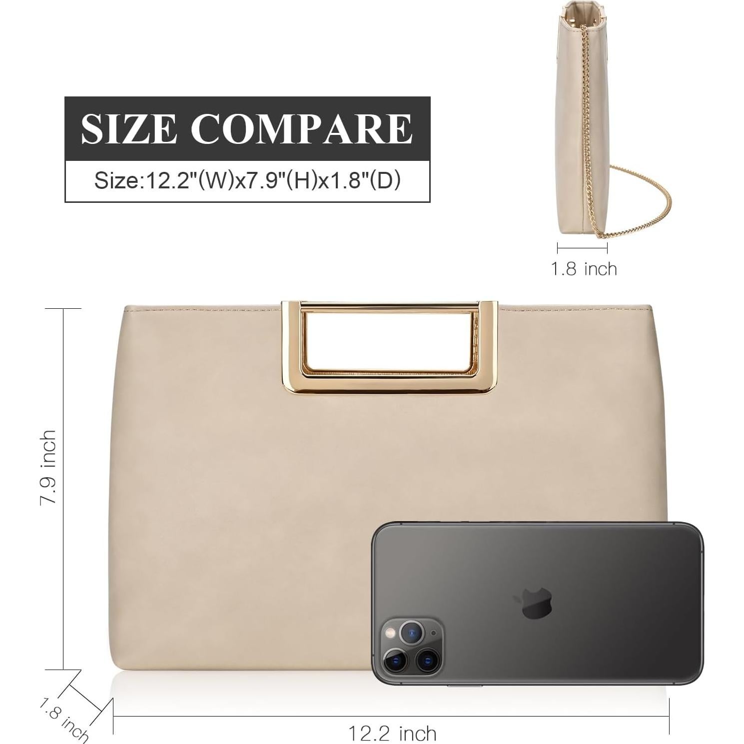 Bolso Clutch de Cuero Vegano Beige para Mujeres 31x20cm