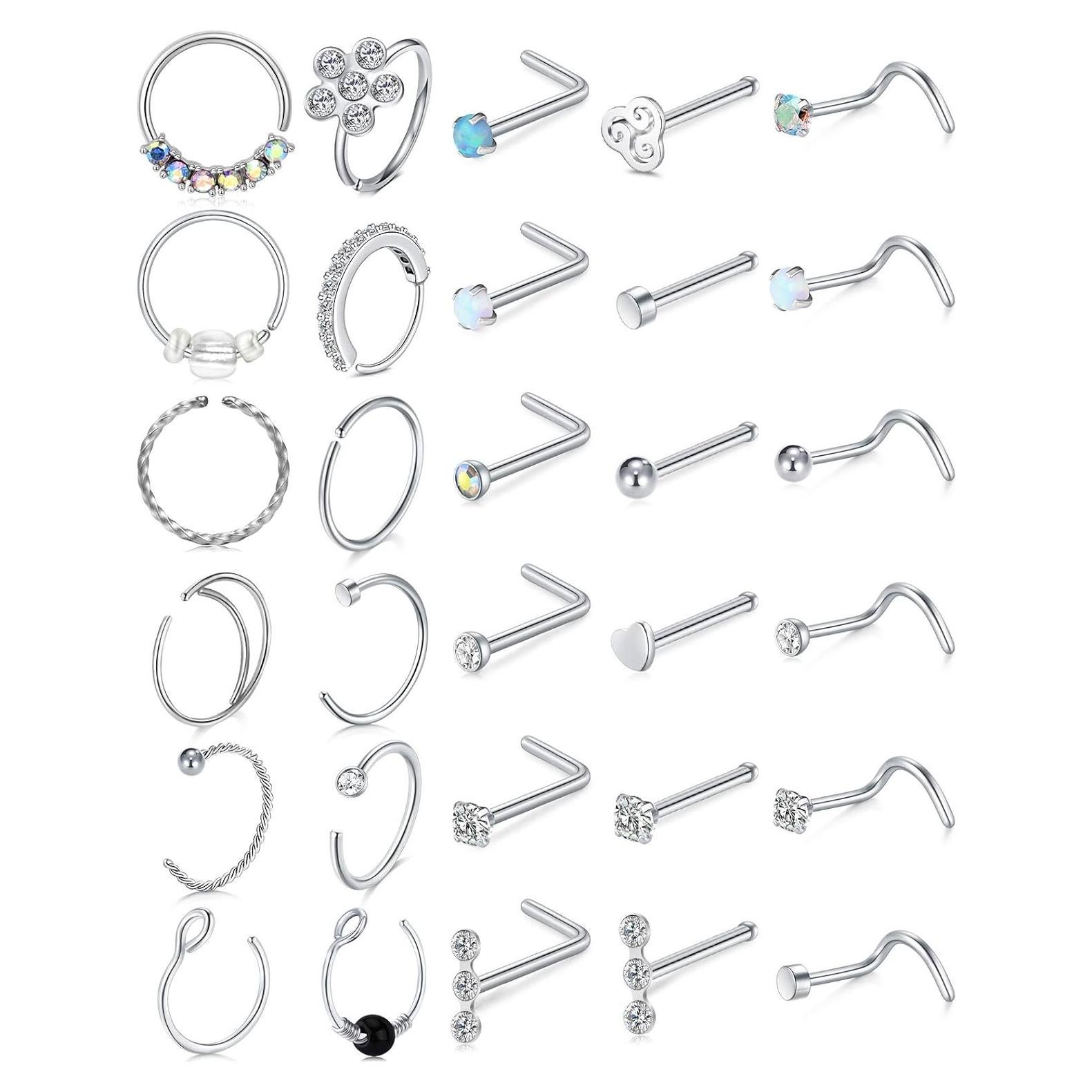 Anillos de Nariz Longita 20g Acero Inoxidable 12 Piezas