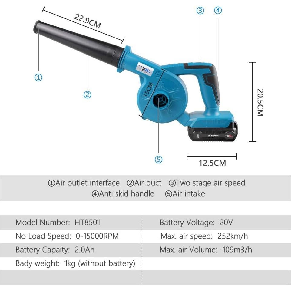 Soplador de Hojas Inalámbrico NEWONE 20V 2 Velocidades 252km/h