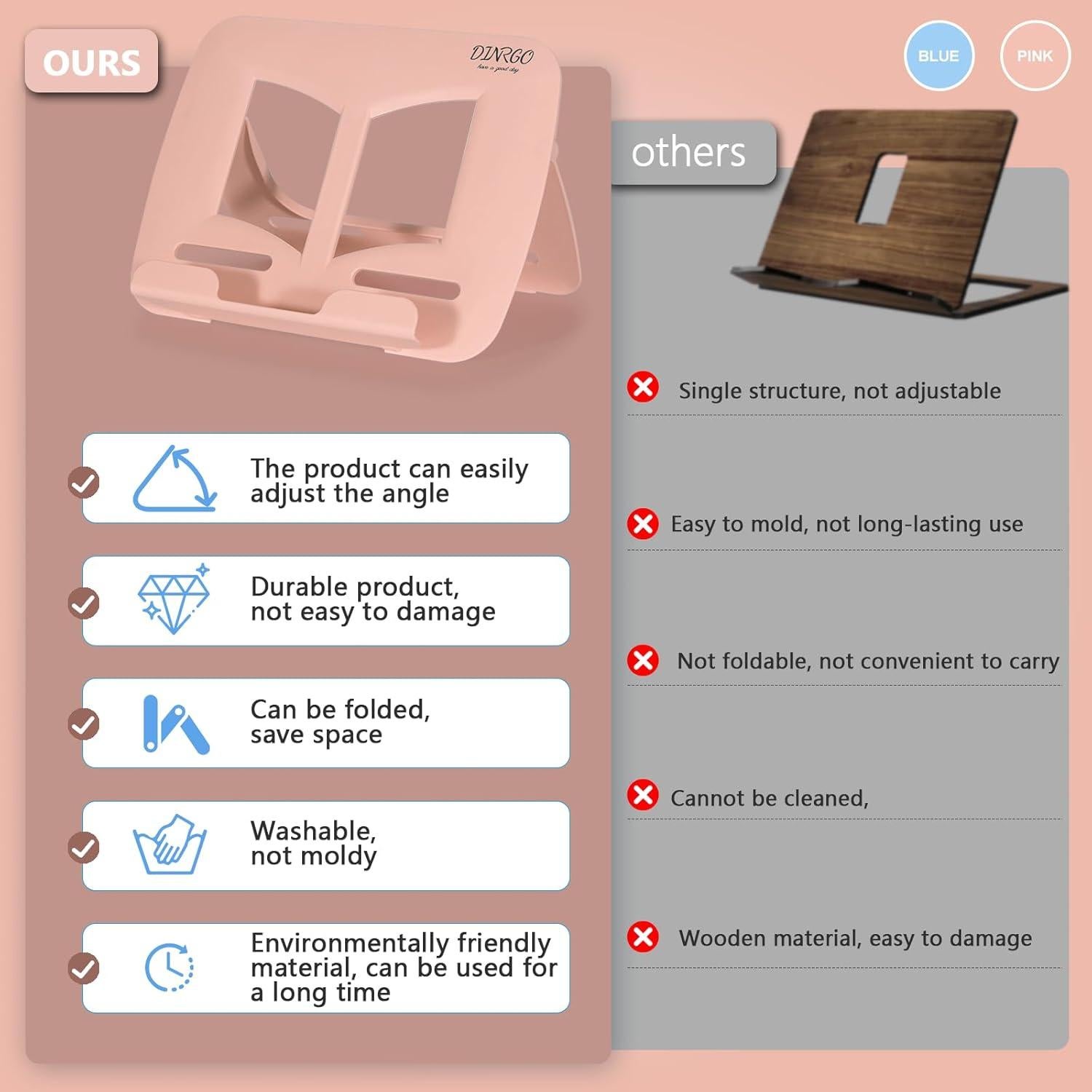 Soporte para Libros Dinrgo Ajustable y Portátil 21x30 cm