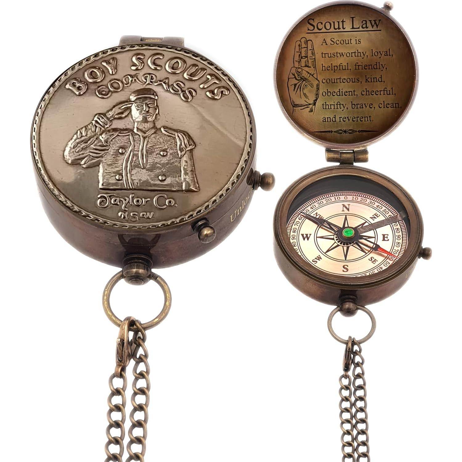 Brújula Scout de Latón WOANIN con Caja de Cuero 5.08cm